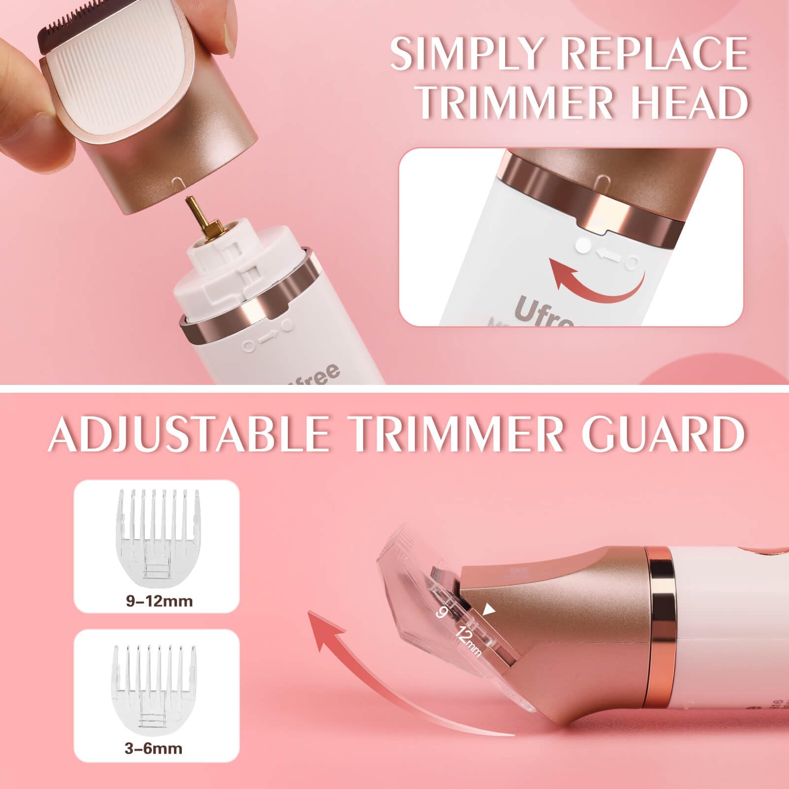 Ufree USB-rechargeable battery provides cordless grooming for 60+ minutes.