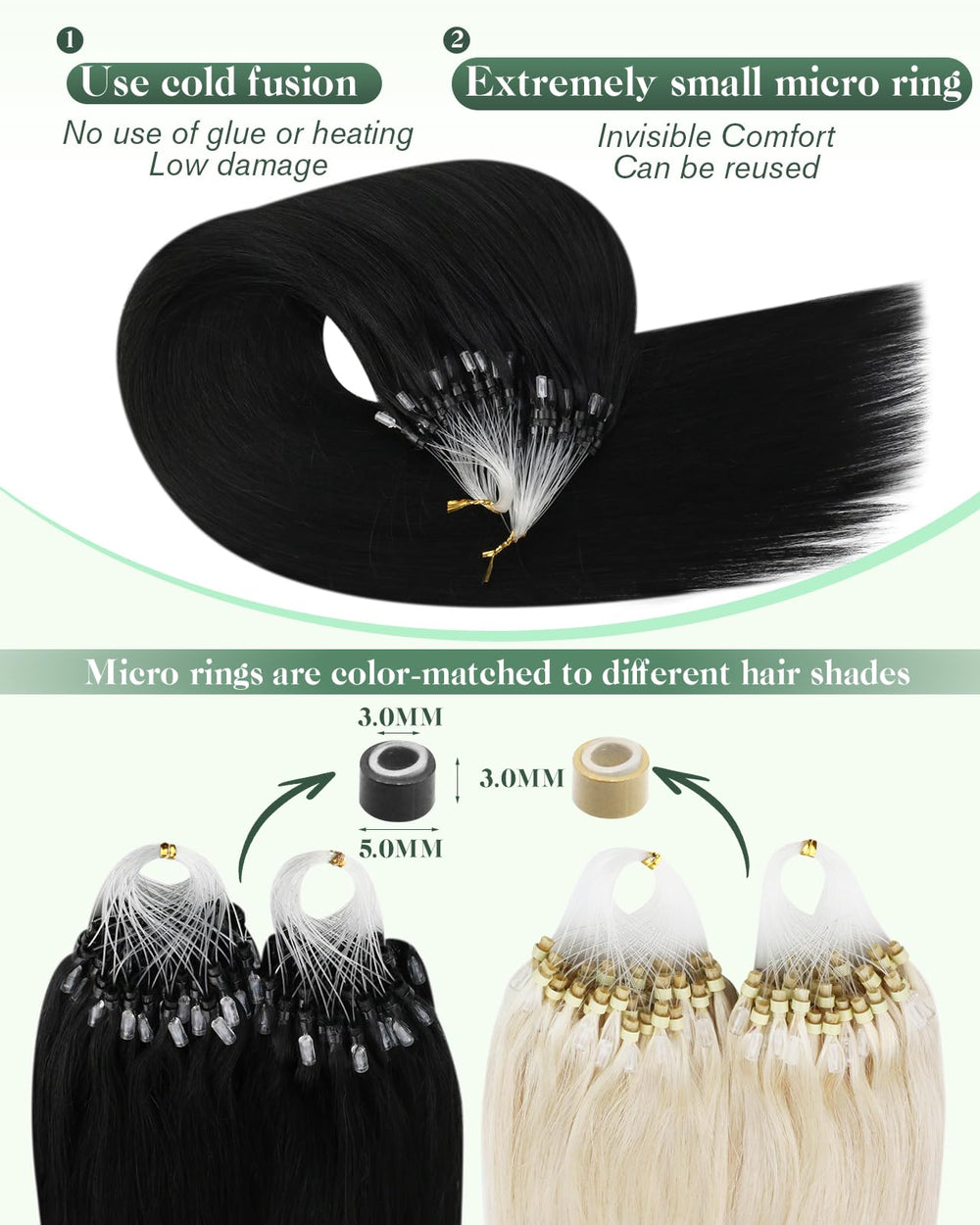 Ugeat cold fusion method no heat attachment for scalp-friendly application