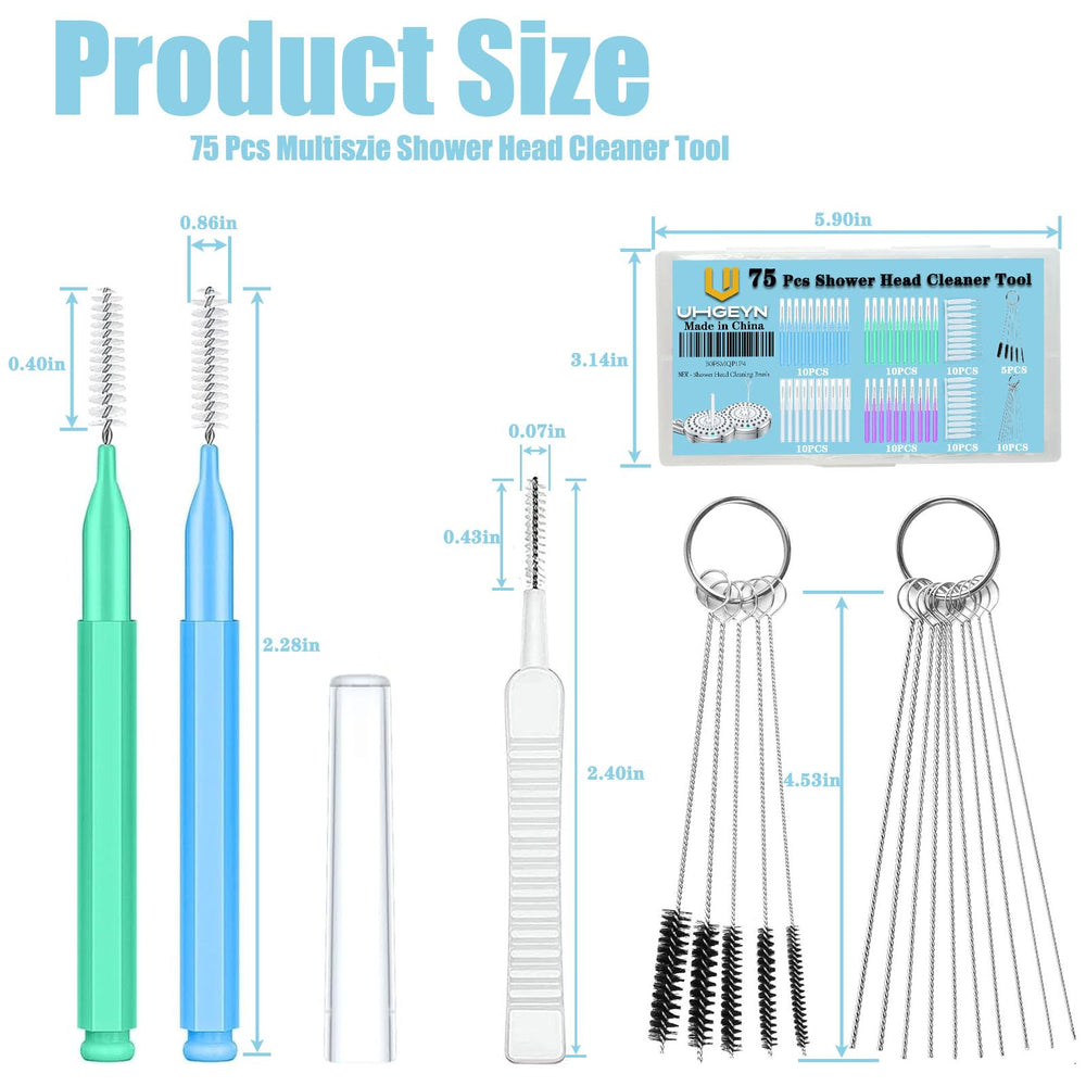 UHGEYN shower head brushes of various sizes for precise removal of mineral buildup.