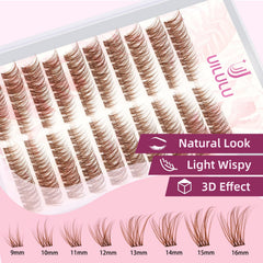 UILULU Brown Lash Clusters application steps guide for at home use