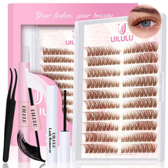 UILULU Brown Lash Clusters Kit 160pcs for fuller, natural-looking lashes all-day wear.