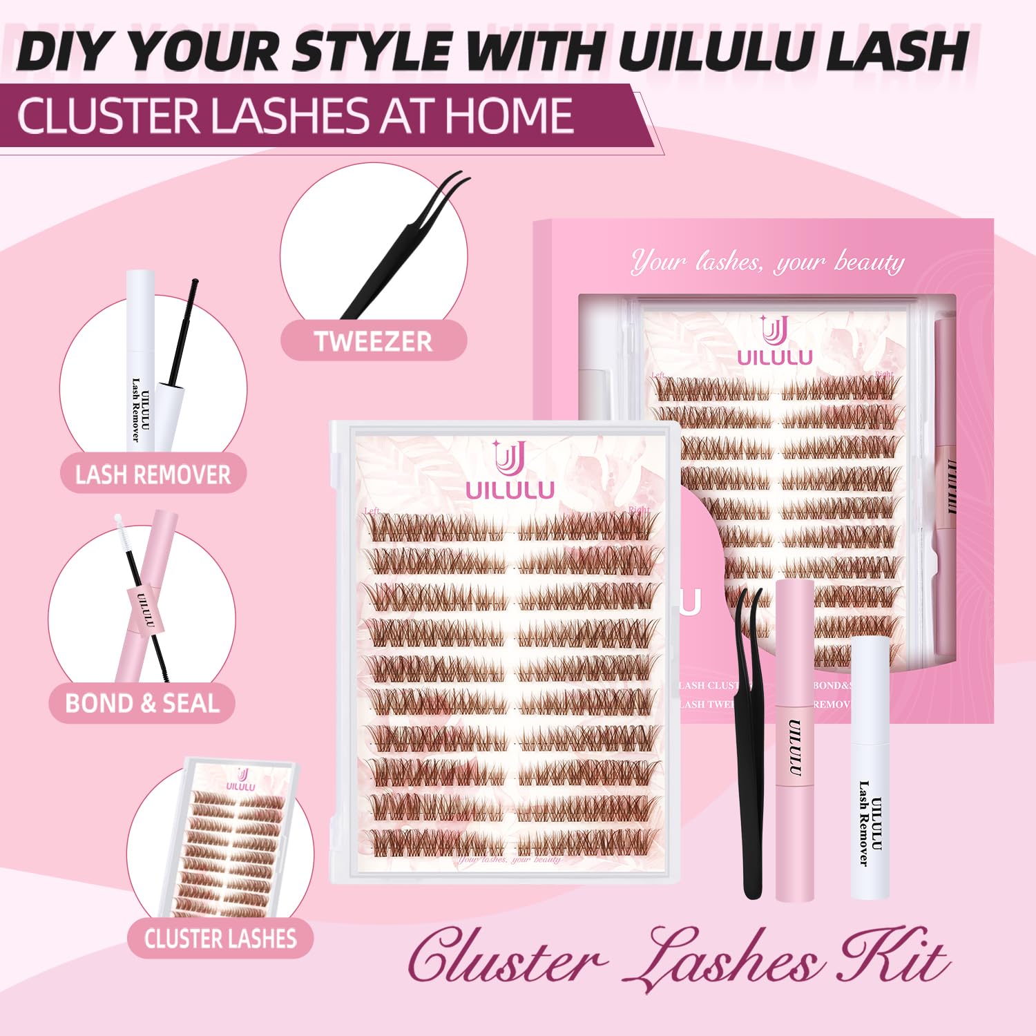 UILULU D Curl Left-Right Clusters highlight eye-enhancing curl and balanced lash pattern.