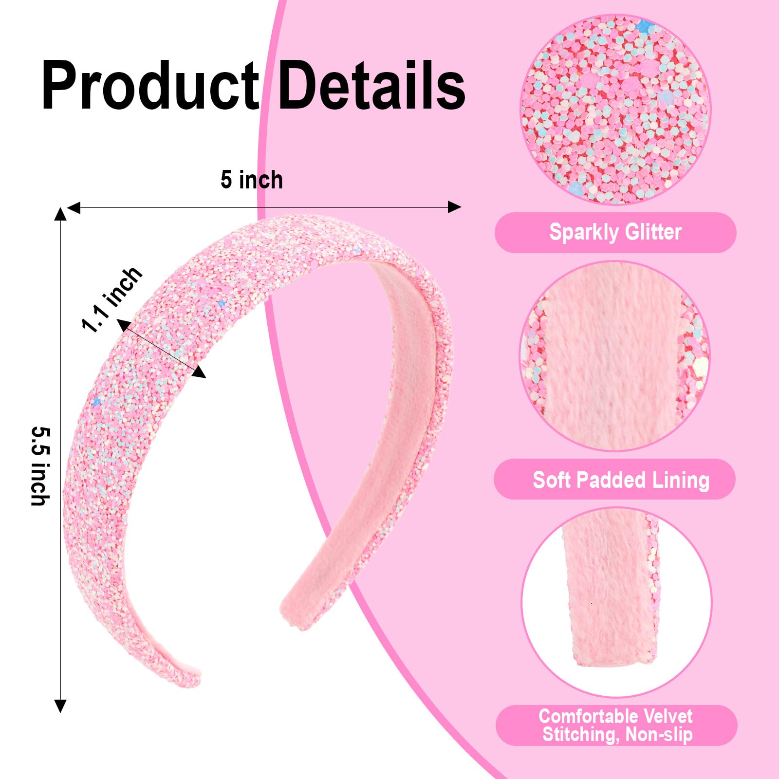Uintoon headbands set bright pink glitter on model demonstrates bold, photogenic party styling