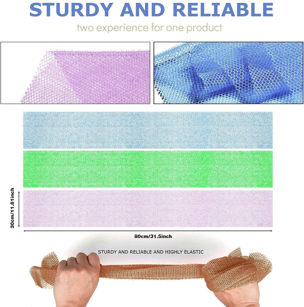 UJFQBH green exfoliating net sponge shows versatile cleansing and quick drying.