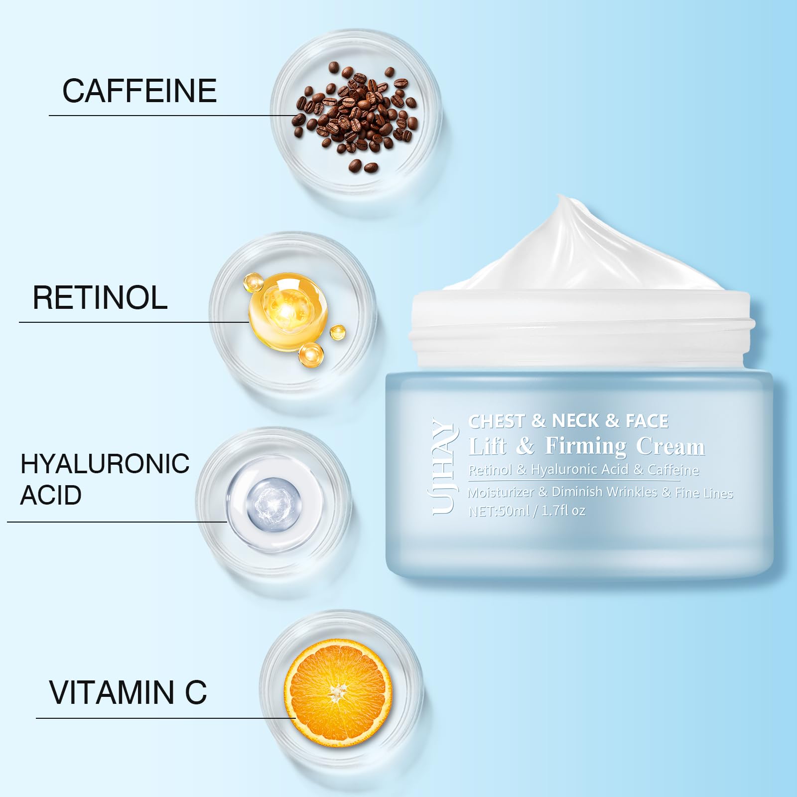 UJHAY Retinol Neck Cream tube close-up showing smooth texture