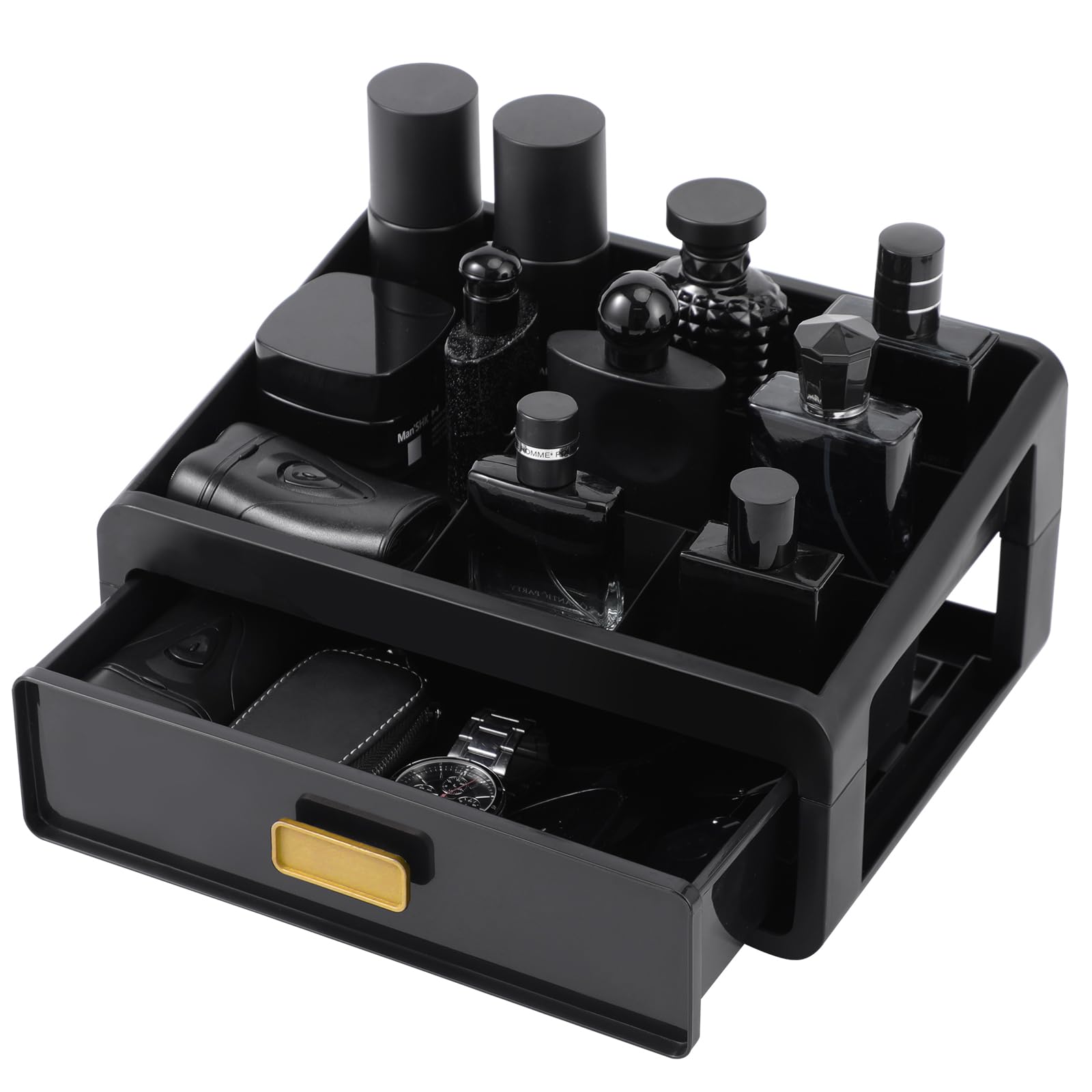 UJQSUN Cologne Organizer, dresser top view, keeps fragrances neatly arranged for easy access