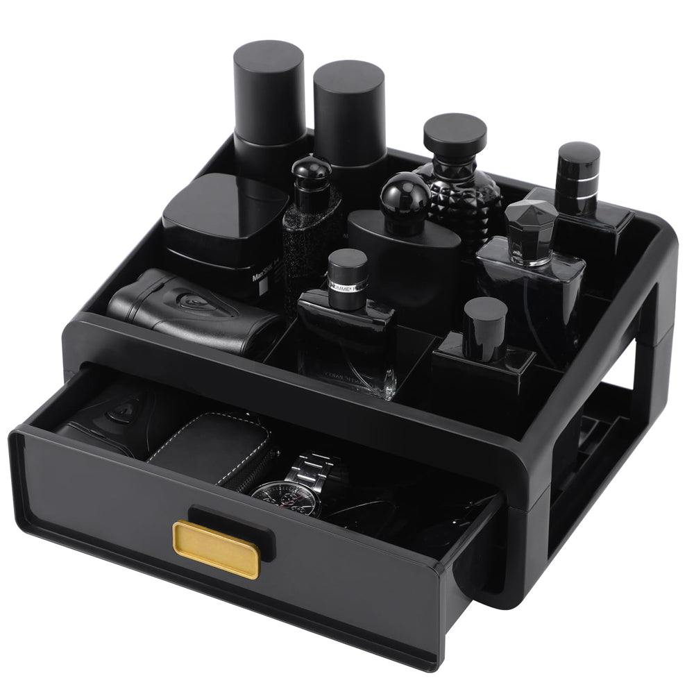 UJQSUN Cologne Organizer, dresser top view, keeps fragrances neatly arranged for easy access