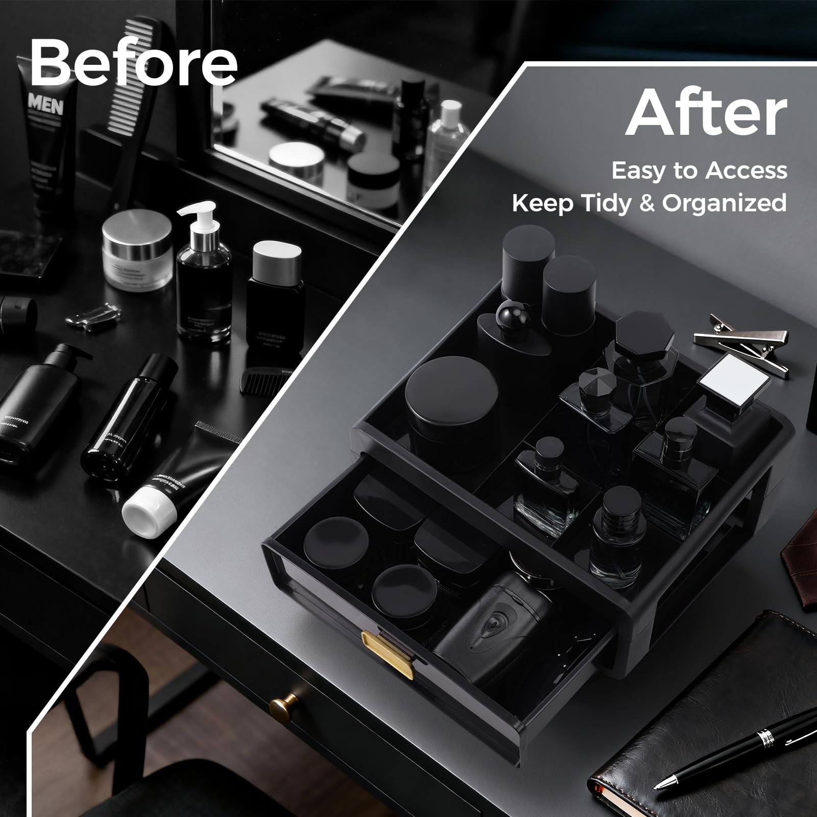 UJQSUN Cologne Organizer with gold handle detail adds elegant storage on your dresser