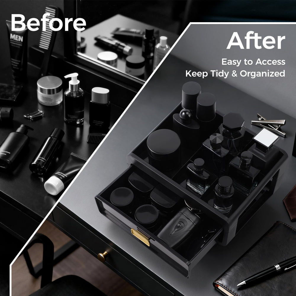 UJQSUN Cologne Organizer with gold handle detail adds elegant storage on your dresser