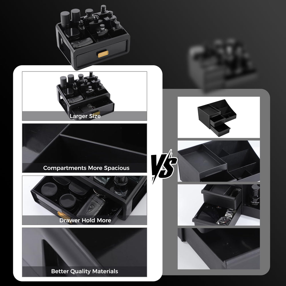UJQSUN Cologne Organizer includes an ultra-deep drawer for taller bottles and tools