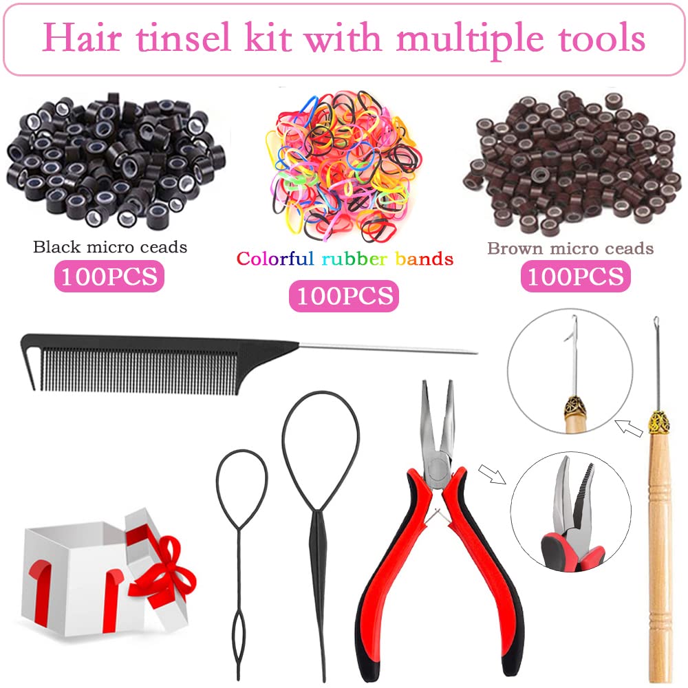 Ukithairtinsel crochet hook and tools enable easy tinsel application.