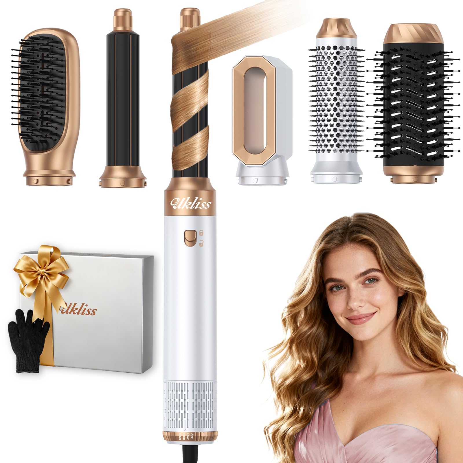 UKLISS 6-in-1 hair dryer brush with versatile styling for salon-like results