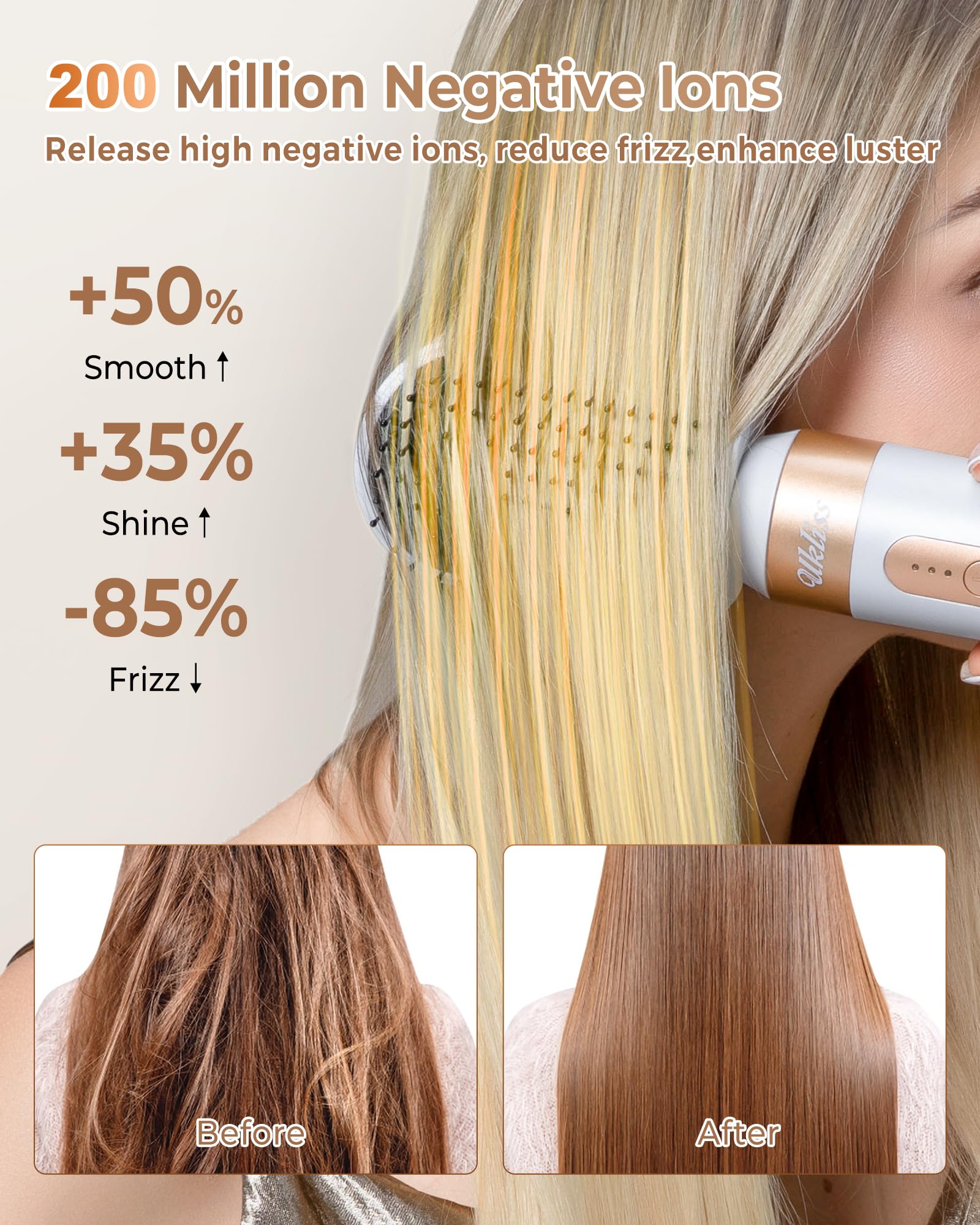 UKLISS hair dryer brush 7-in-1 control-panel for precise temperature and speed.
