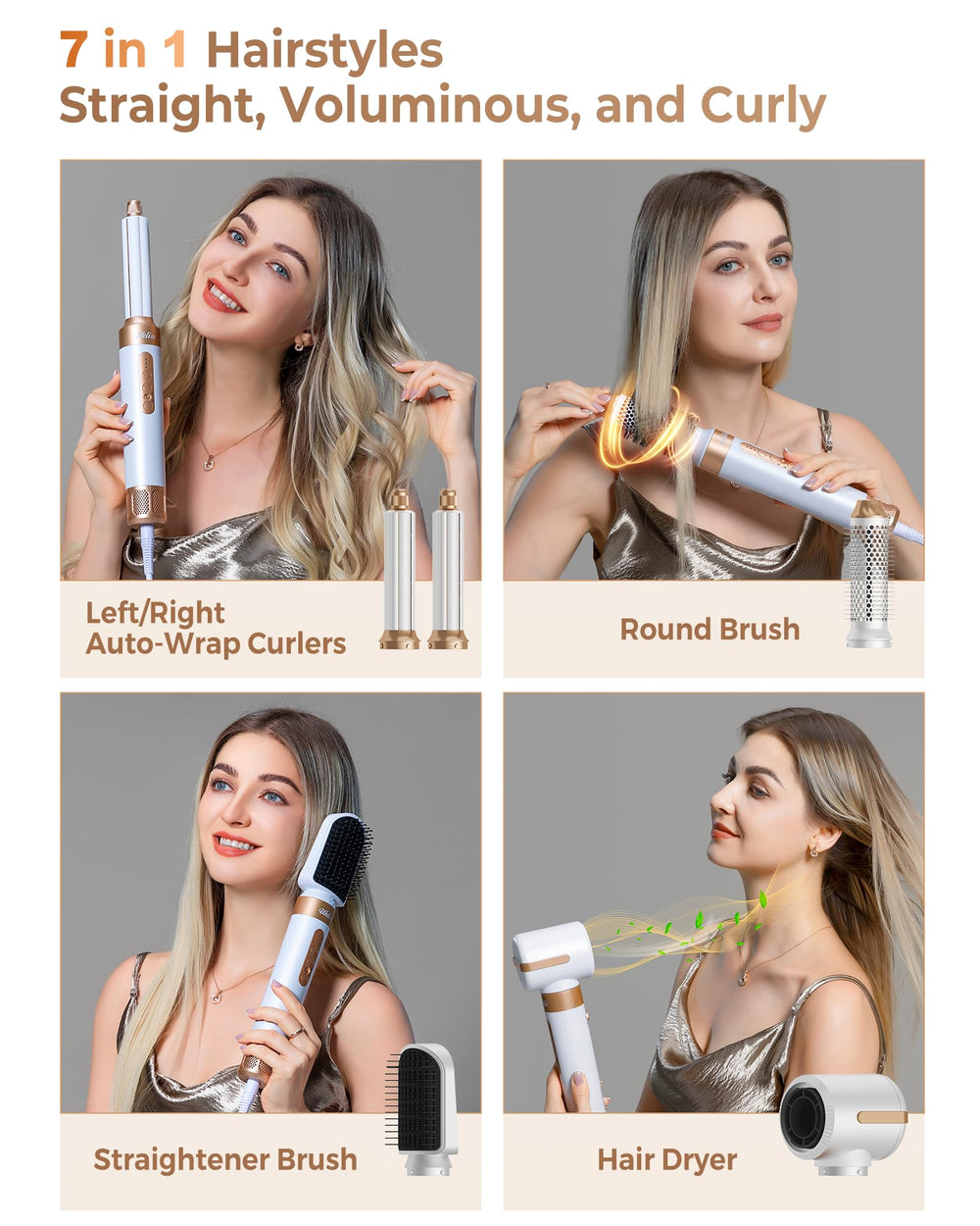 UKLISS hair dryer brush 7-in-1 diffuser-attachment for even airflow and soft results.