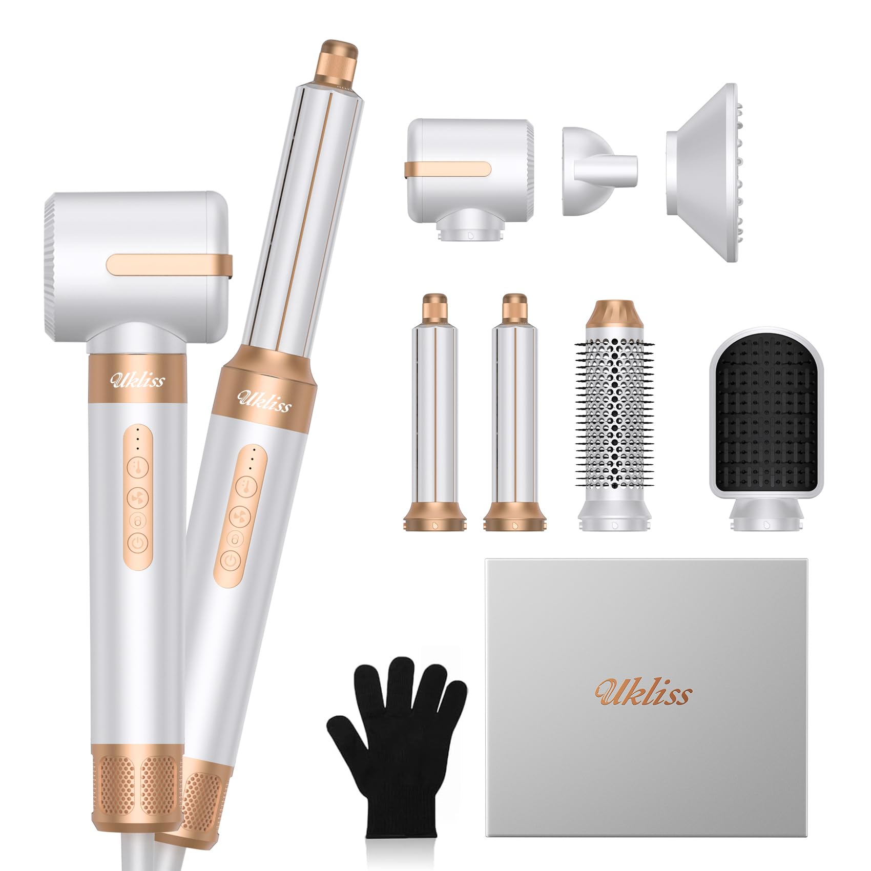 UKLISS hair dryer brush 7-in-1 front view for quick salon-style styling at home.