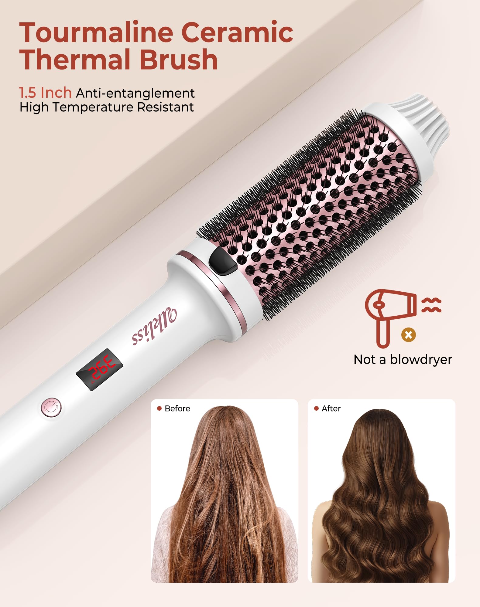 UKLISS Thermal Brush shows versatile curls and sleek straight results.