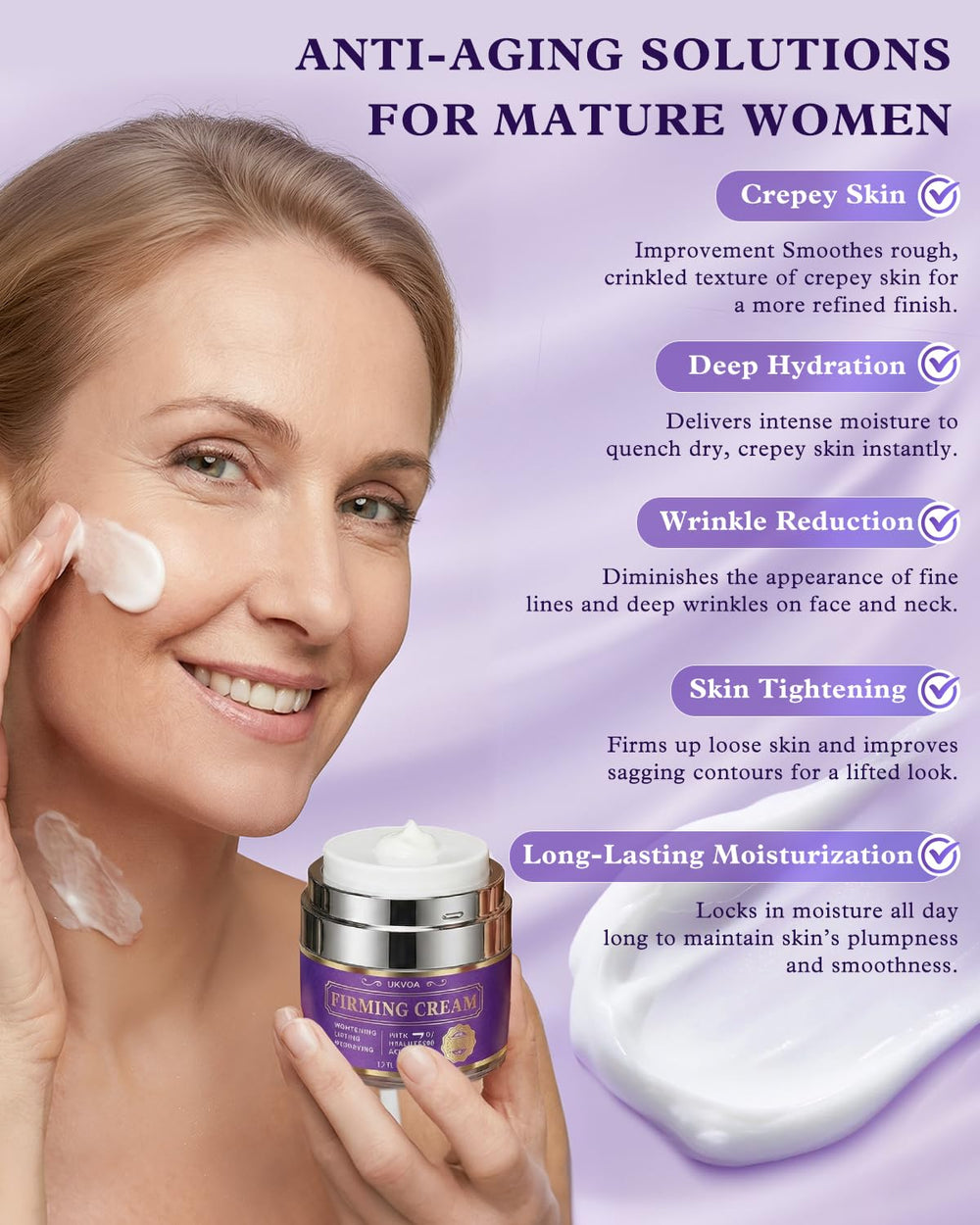 UKVOA Neck Firming Cream applied to the neck for smoother appearance.