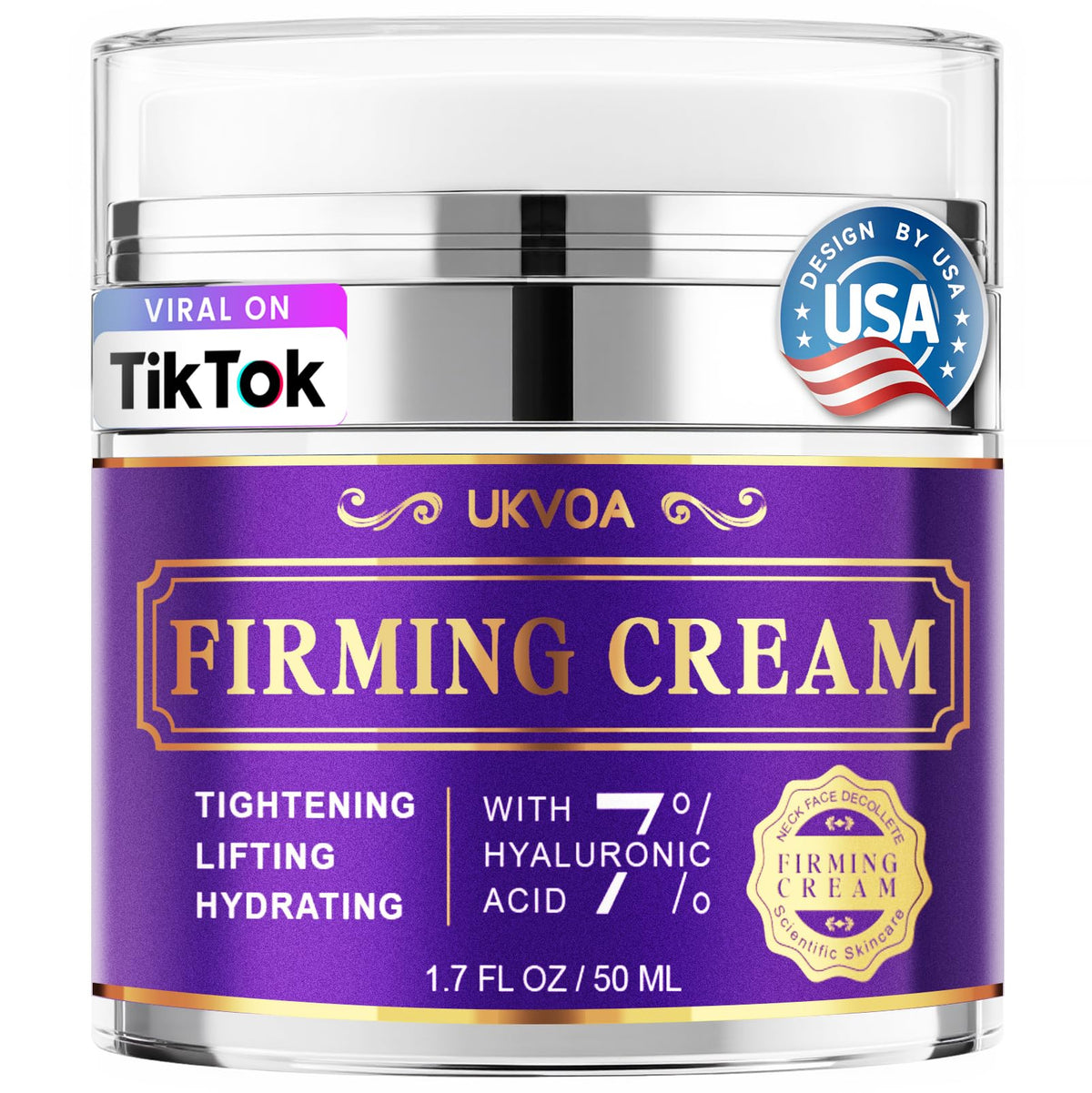 UKVOA Retinol Neck Cream tube close-up shows rich texture for firmer skin.