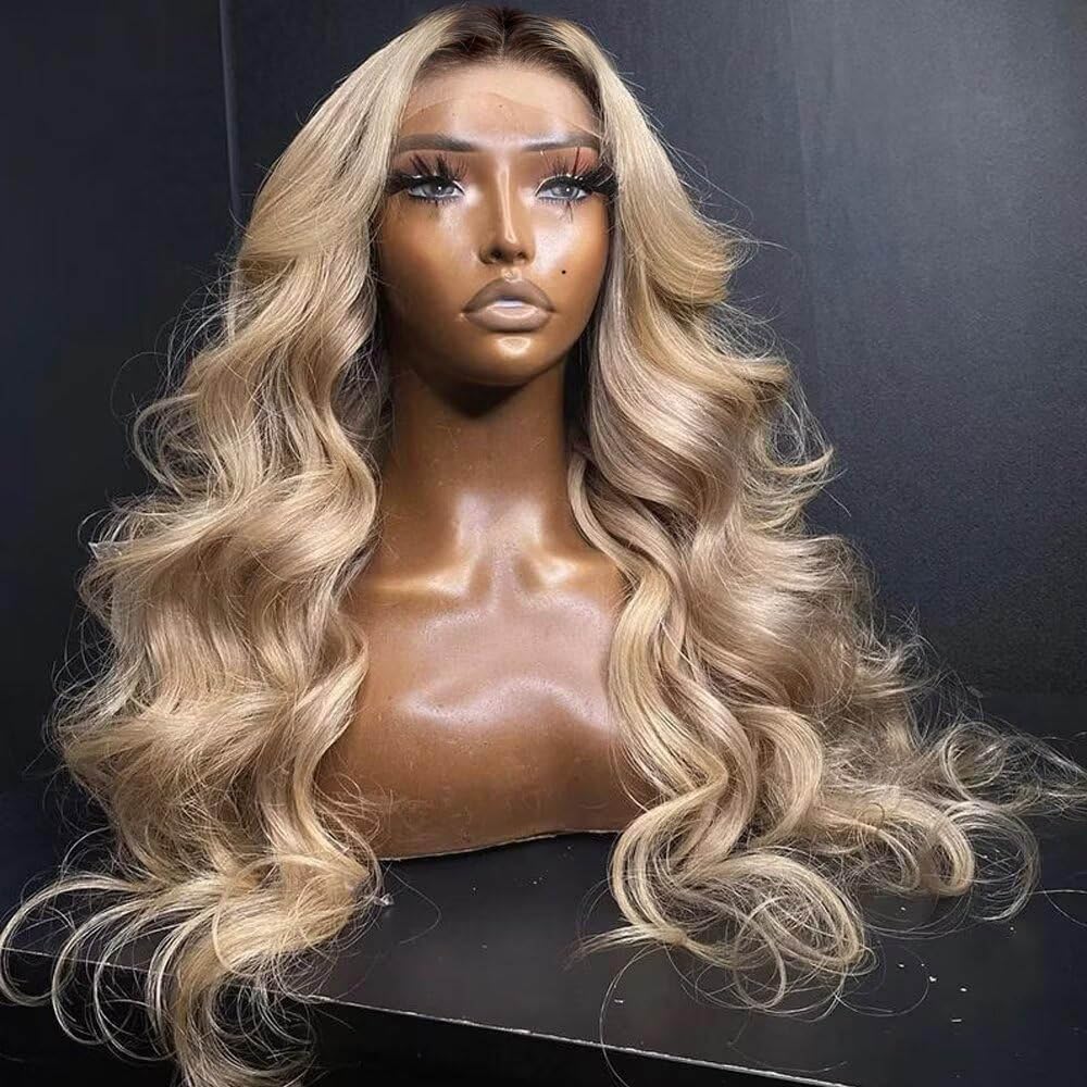 Ulaphence Ombre Light Ash Blonde Wig front view with 210% density for voluminous waves