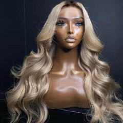 Ulaphence Ombre Light Ash Blonde Wig lace front close-up showing pre-plucked hairline