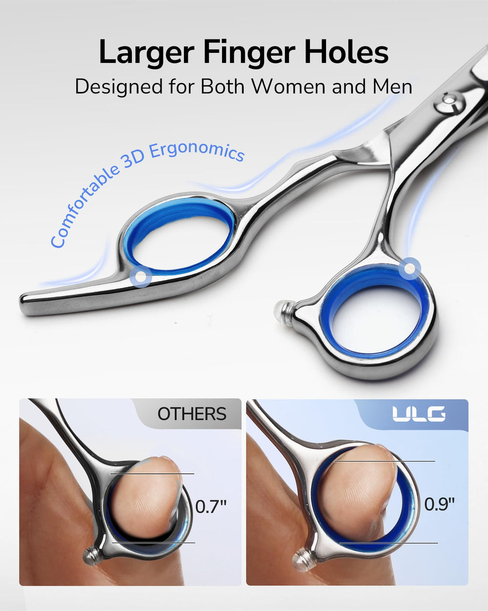 ULG ergonomic offset grip reduces wrist strain during long styling sessions.