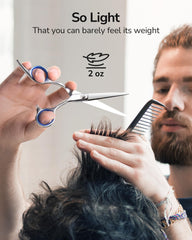 ULG hair cutting scissors inside leather case shown for secure storage on the go