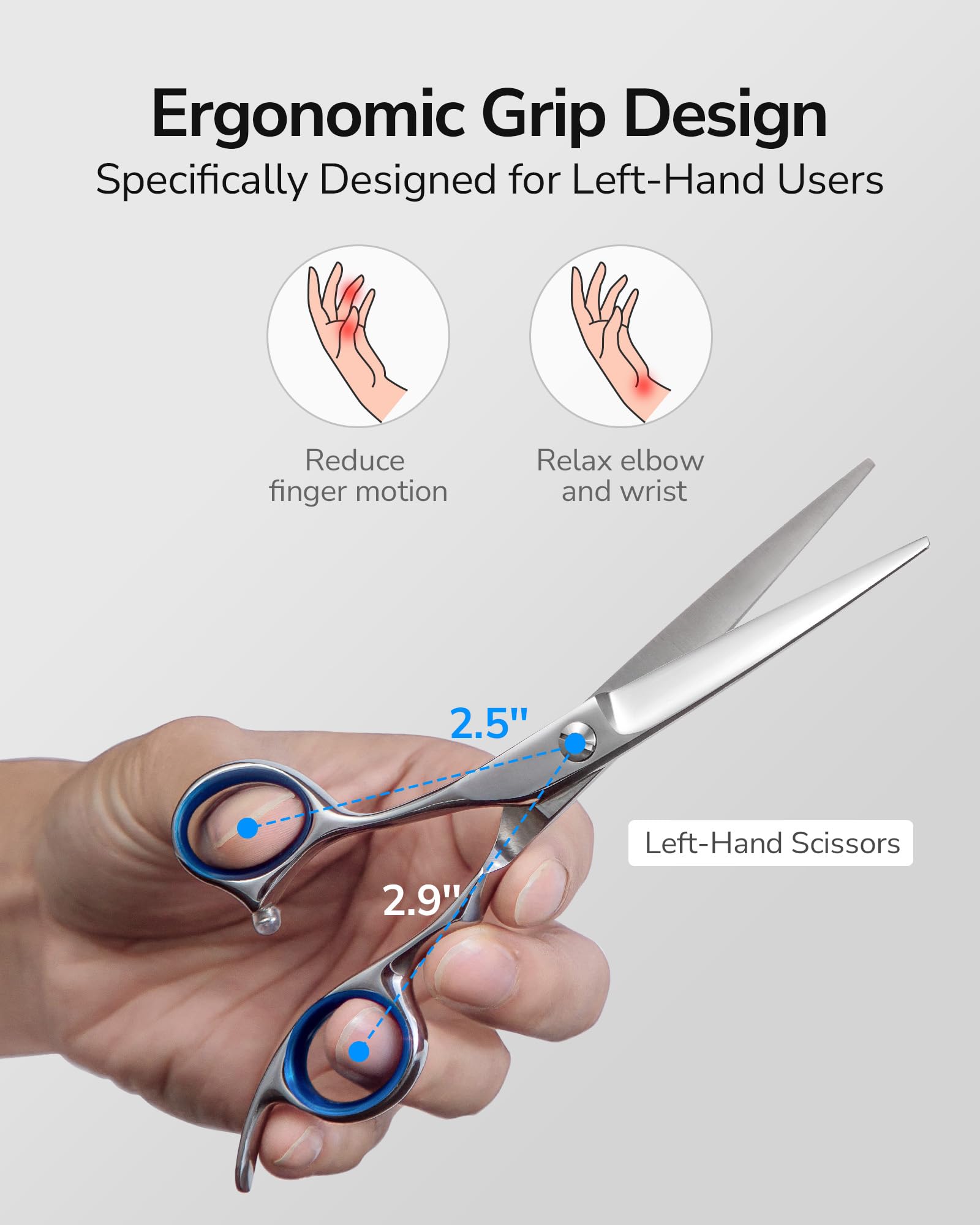 ULG left-handed scissors crafted from 440C Japanese stainless steel delivers razor-edge performance.