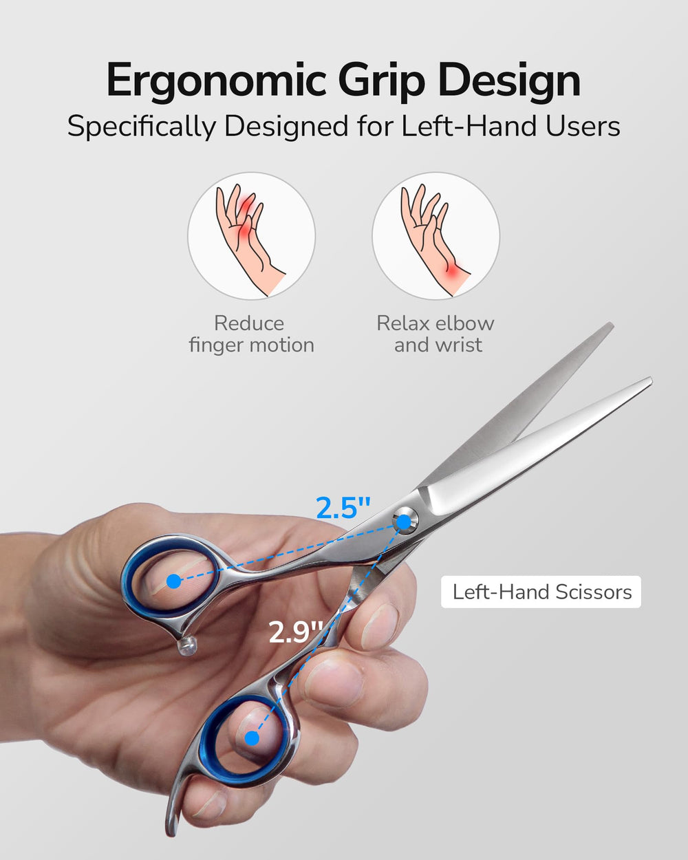 ULG left-handed scissors crafted from 440C Japanese stainless steel delivers razor-edge performance.