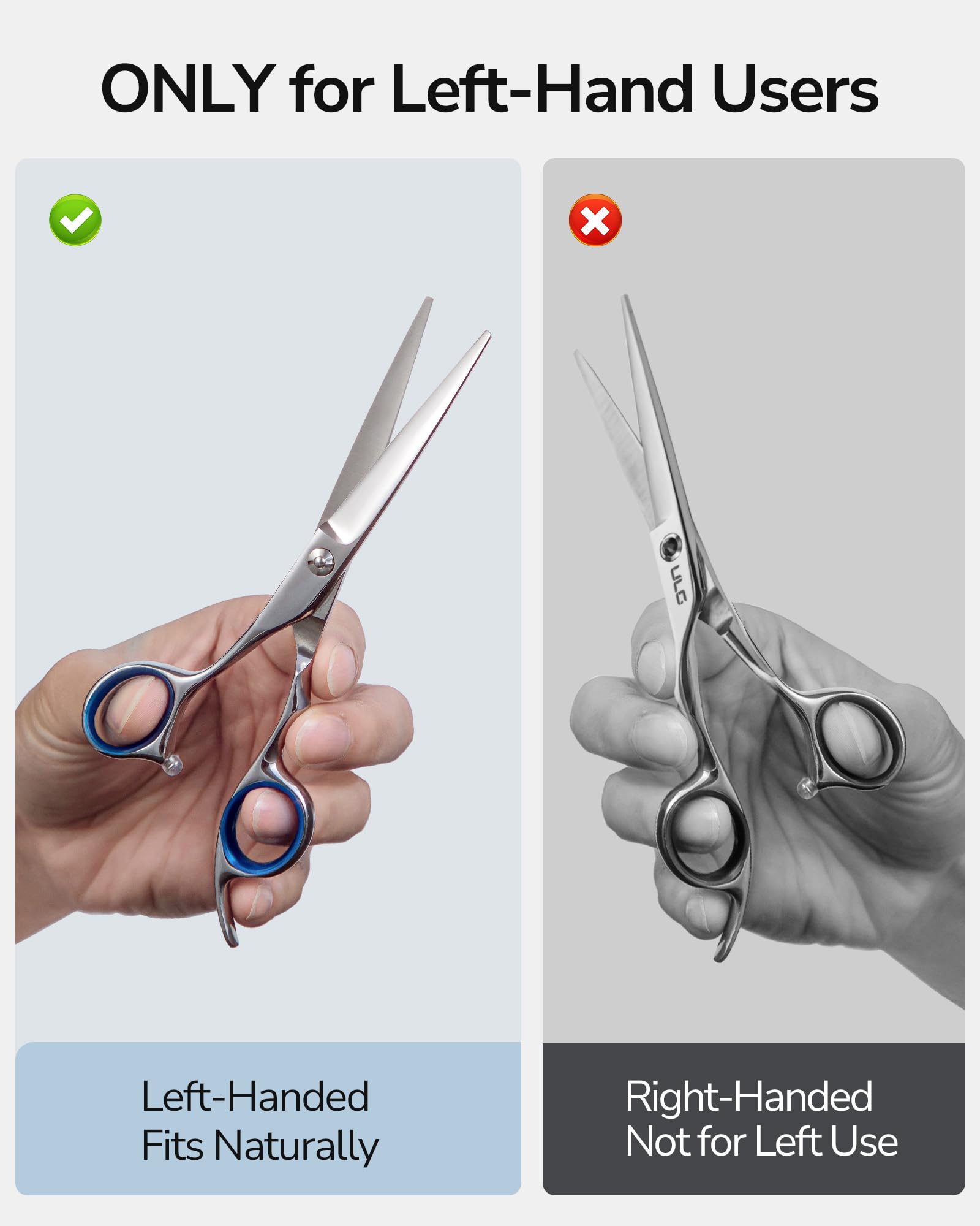 ULG left-handed scissors six-point-five-inch blade-length ideal for precise home or salon cuts.