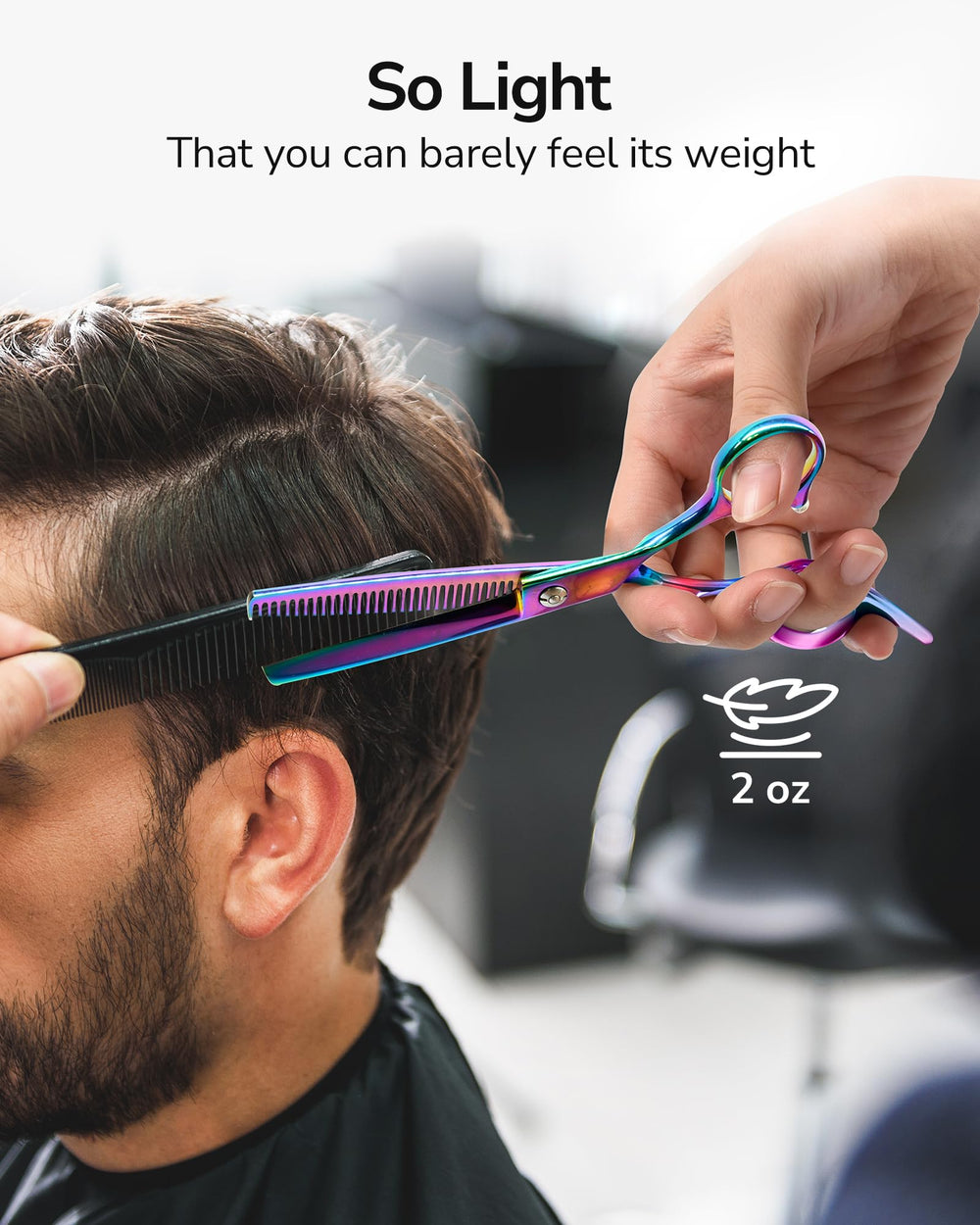 ULG offset grip ergonomic handle on thinning scissors