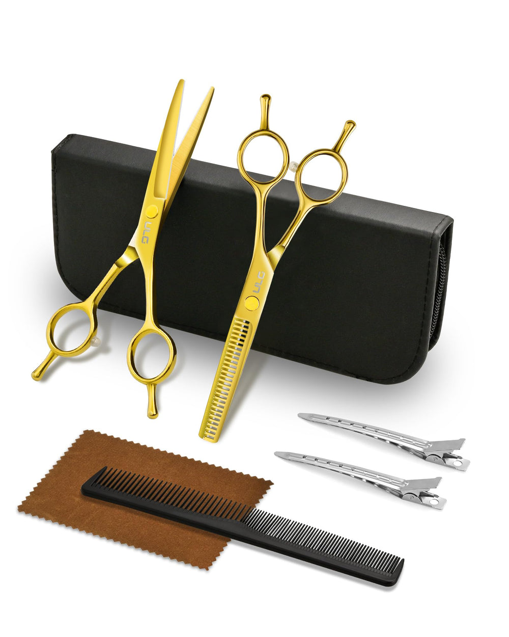 ULG professional hair cutting scissors set case inside view shows organized home grooming