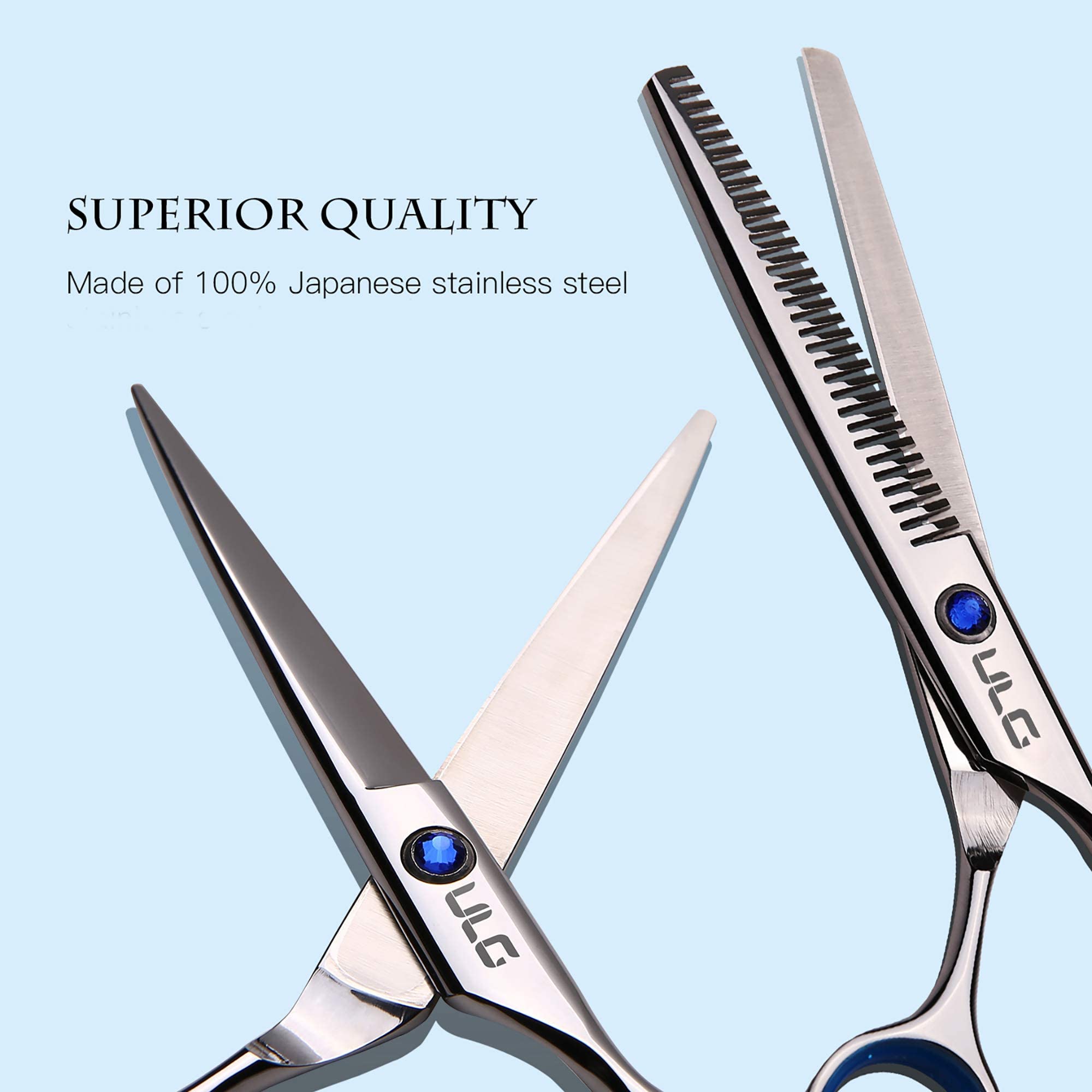 ULG professional thinning kit includes scissors for home or salon styling.