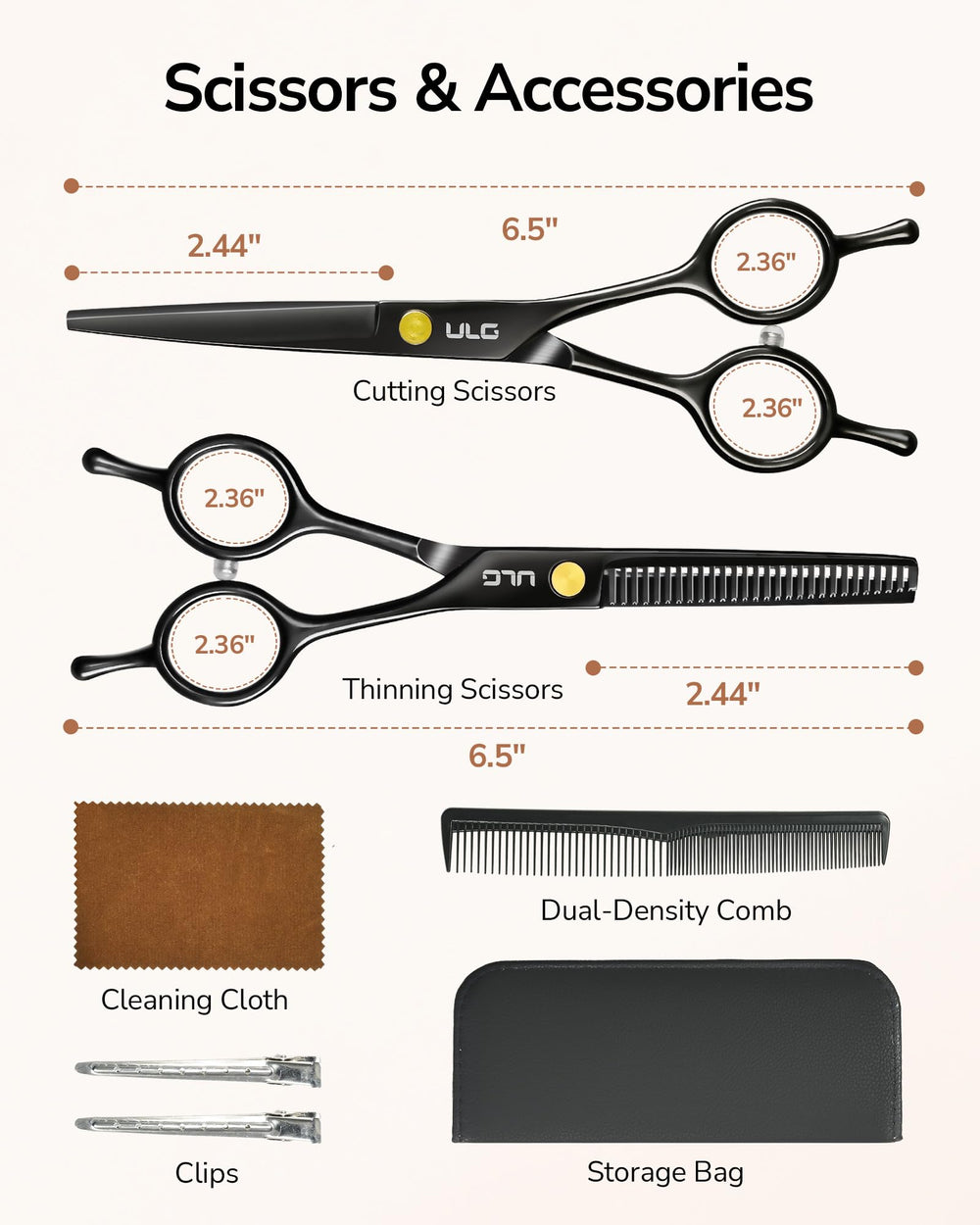 ULG styling comb and sectioning clips in case for organized at-home salon setup.