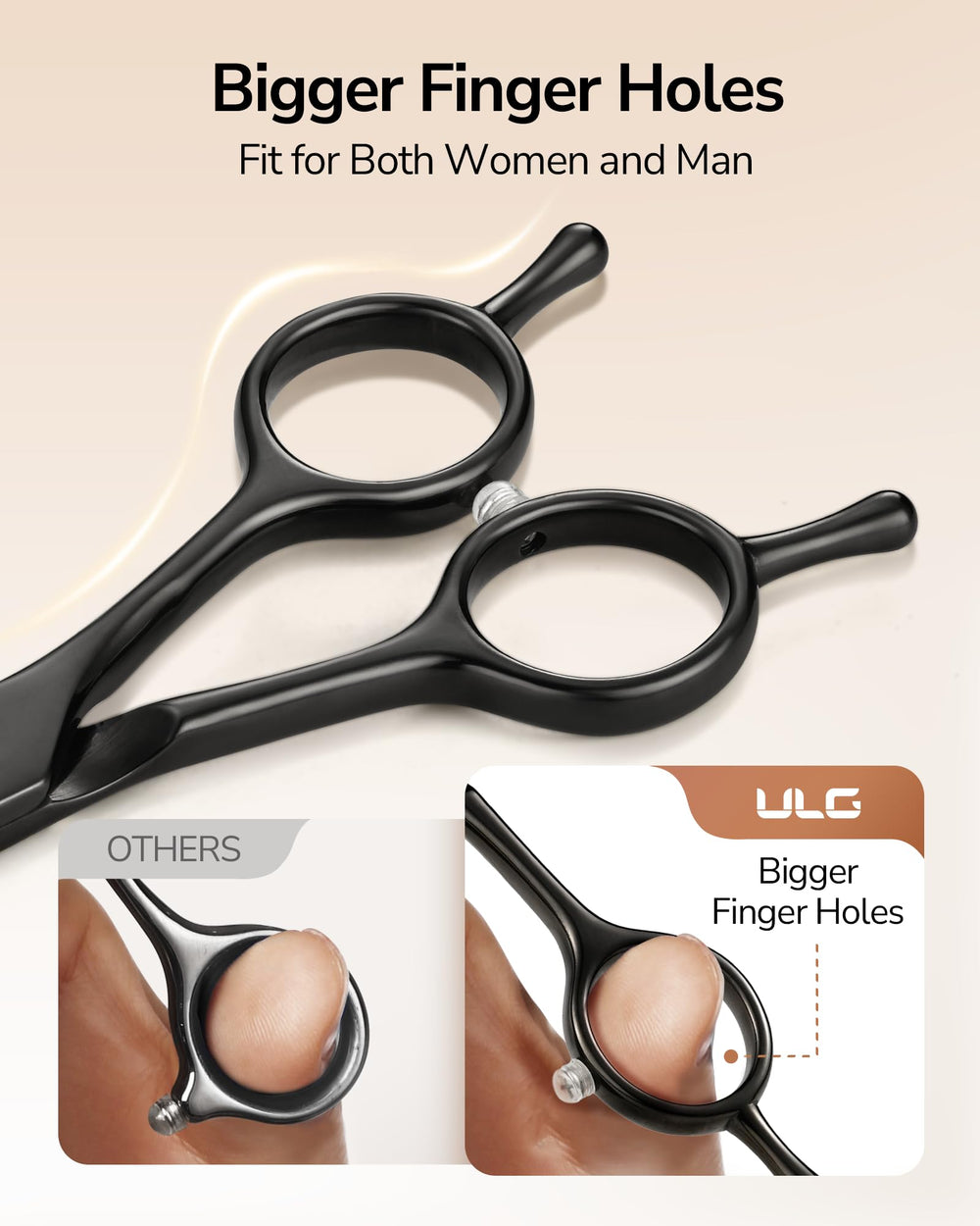 ULG symmetrical scissors for left and right handed users improving control