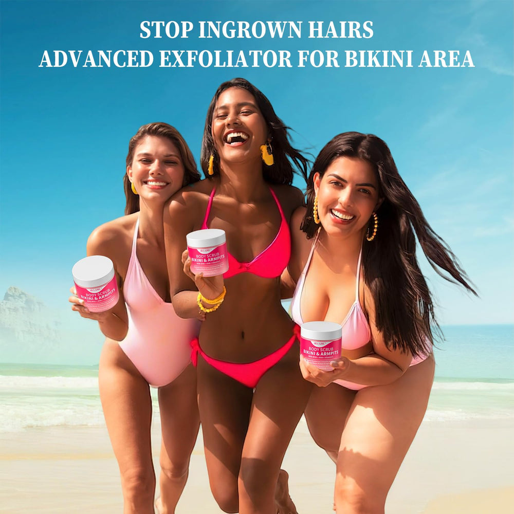 ulluxe bikini area exfoliator applying in circular motion on skin