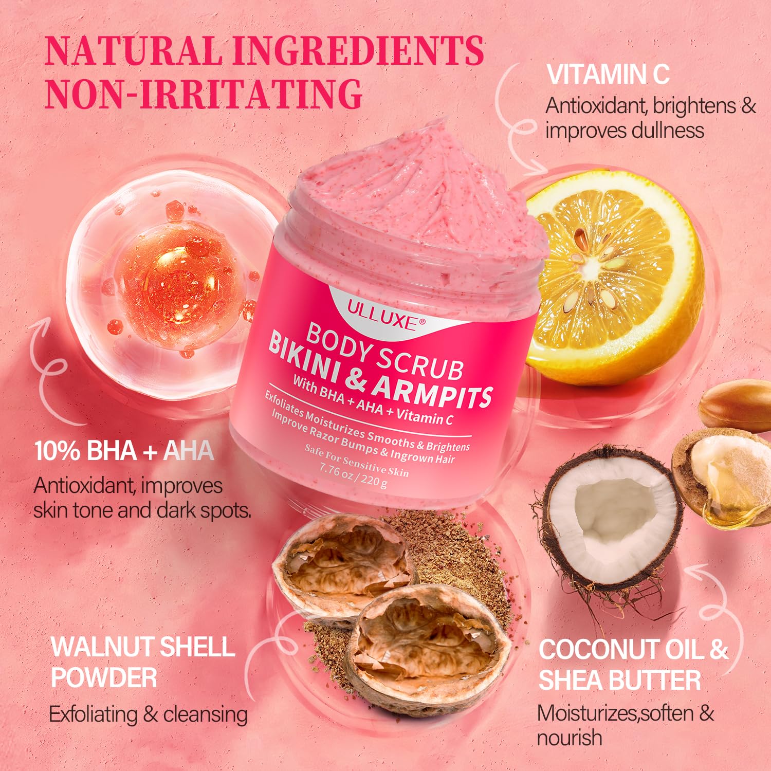 ulluxe bikini area exfoliator hands massaging for smooth skin