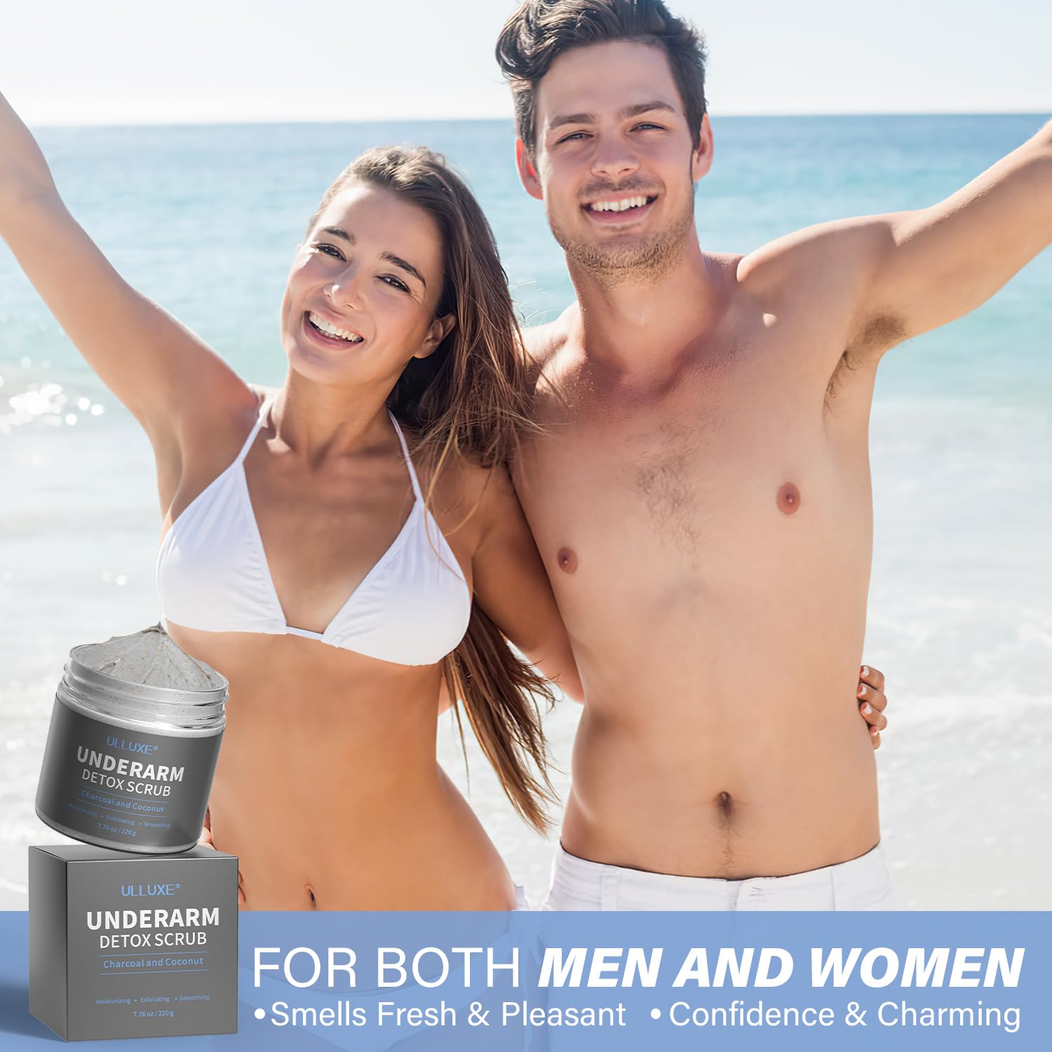Ulluxe body scrub application on bikini area and elbows for even tone