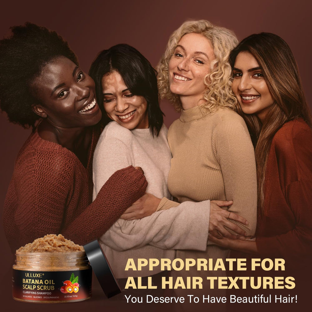 ulluxe scalp scrub hair-closeup reveals shiny, healthier-looking strands after use