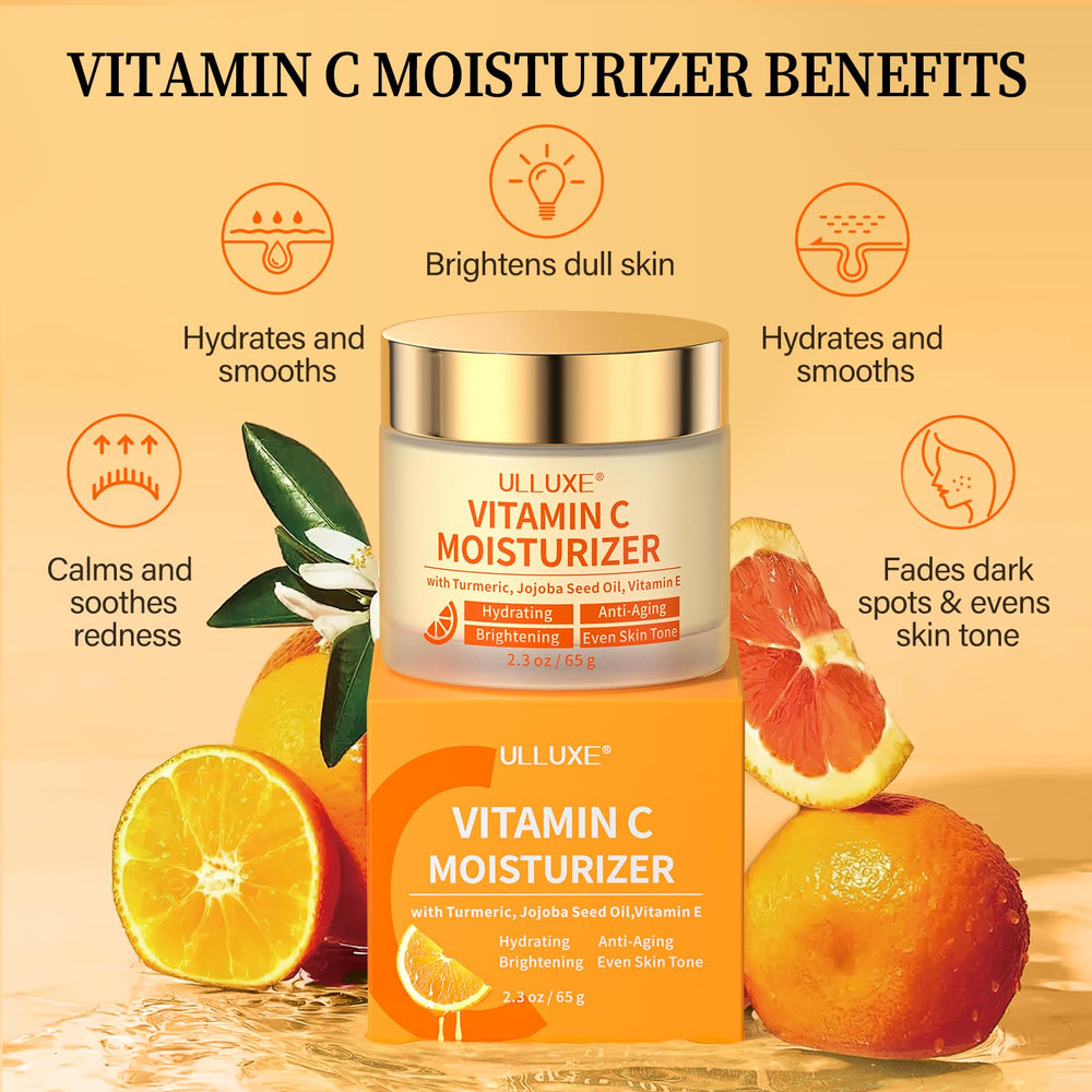 ulluxe Vitamin C face moisturizer hand application showing easy daily hydration