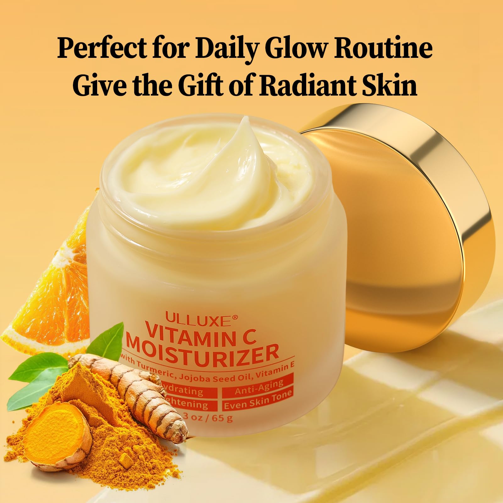 ulluxe Vitamin C face moisturizer texture swirl emphasizes lightweight non-greasy feel