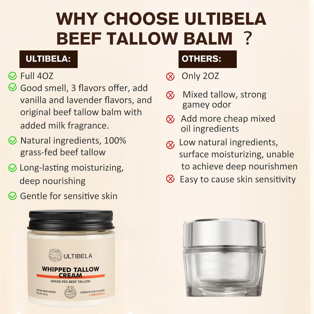 ULTIBELA whipped-tallow texture closeup — creamy balm ready to nourish skin