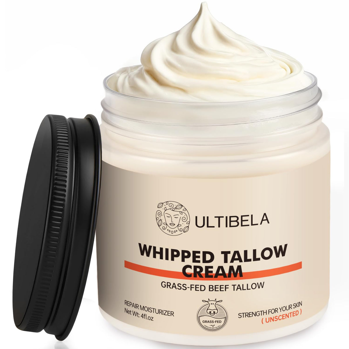 ULTIBELA beef tallow unscented jar — creamy balm for dry skin care