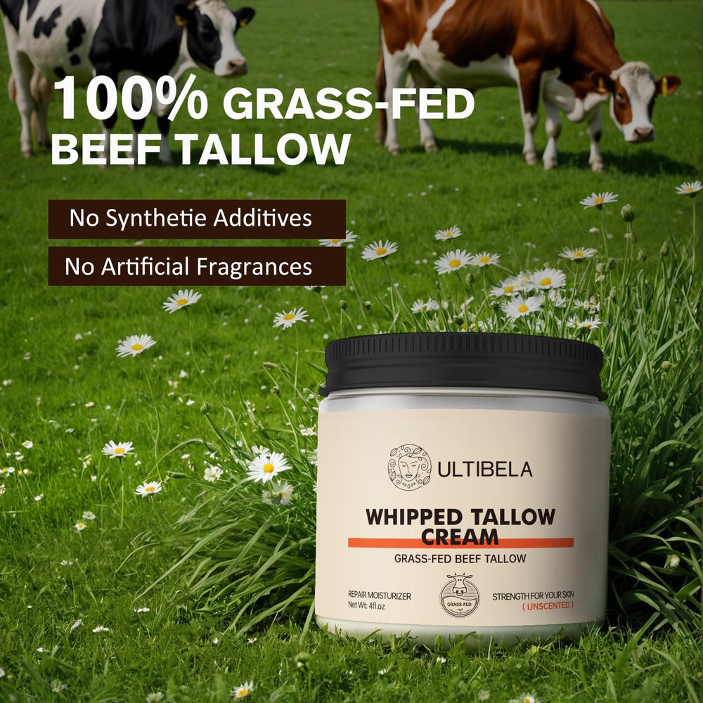 ULTIBELA beef tallow vanilla jar — soothing body cream with comforting vanilla scent