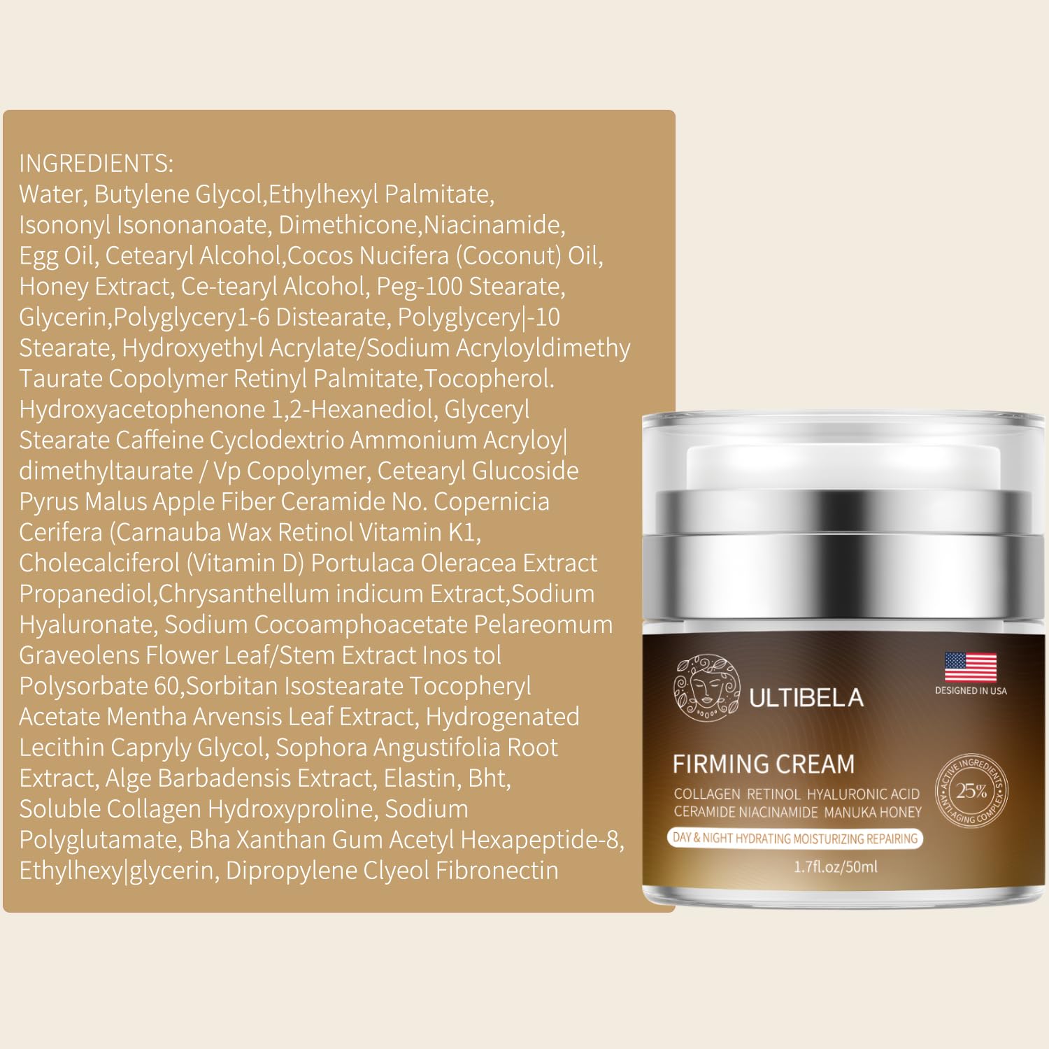 ULTIBELA daily-use moisturizer absorption image suggesting quick full-face and neck routine.