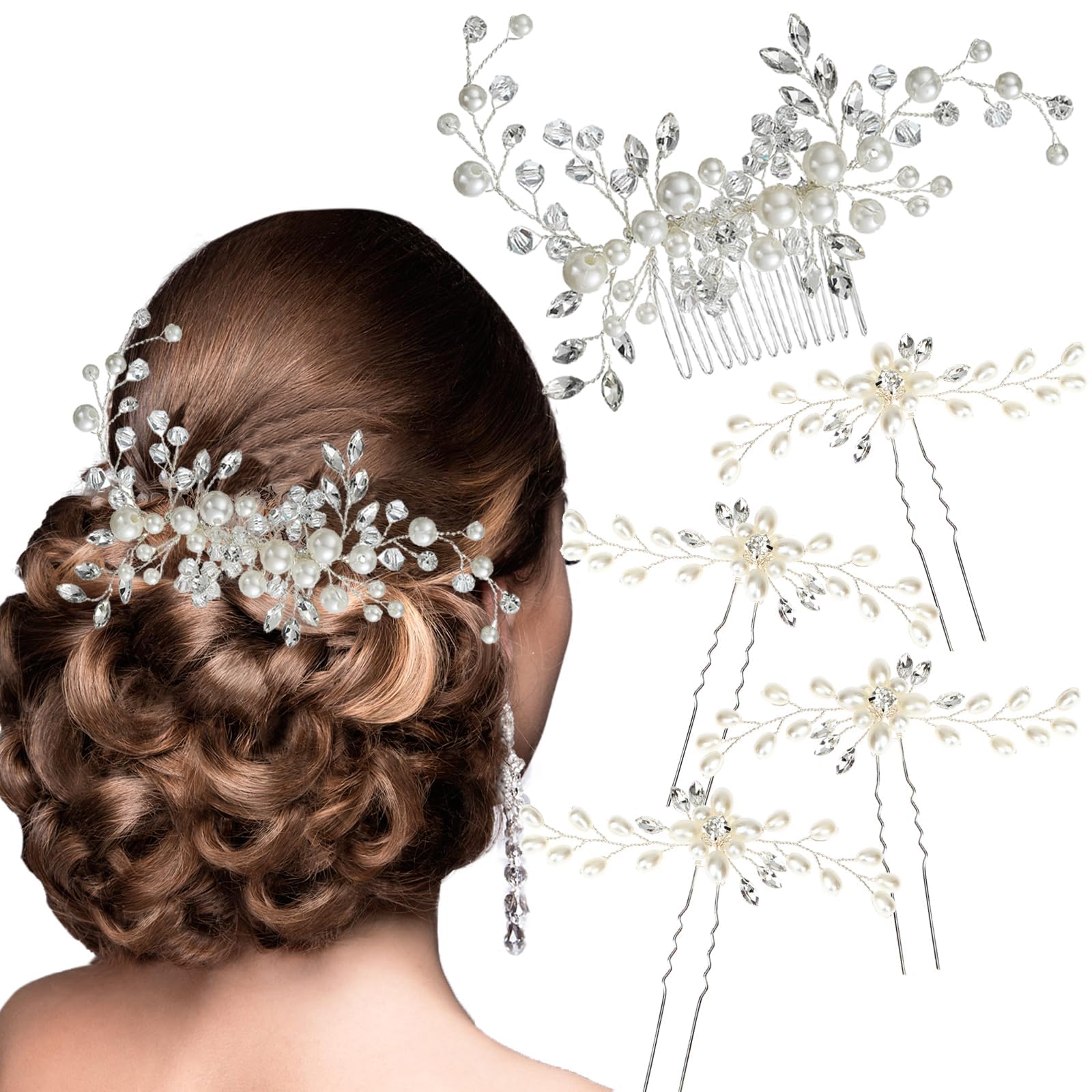 ULTIMUTE bridal hair comb with pearl rhinestones adds timeless sparkle to gold-tone wedding looks.