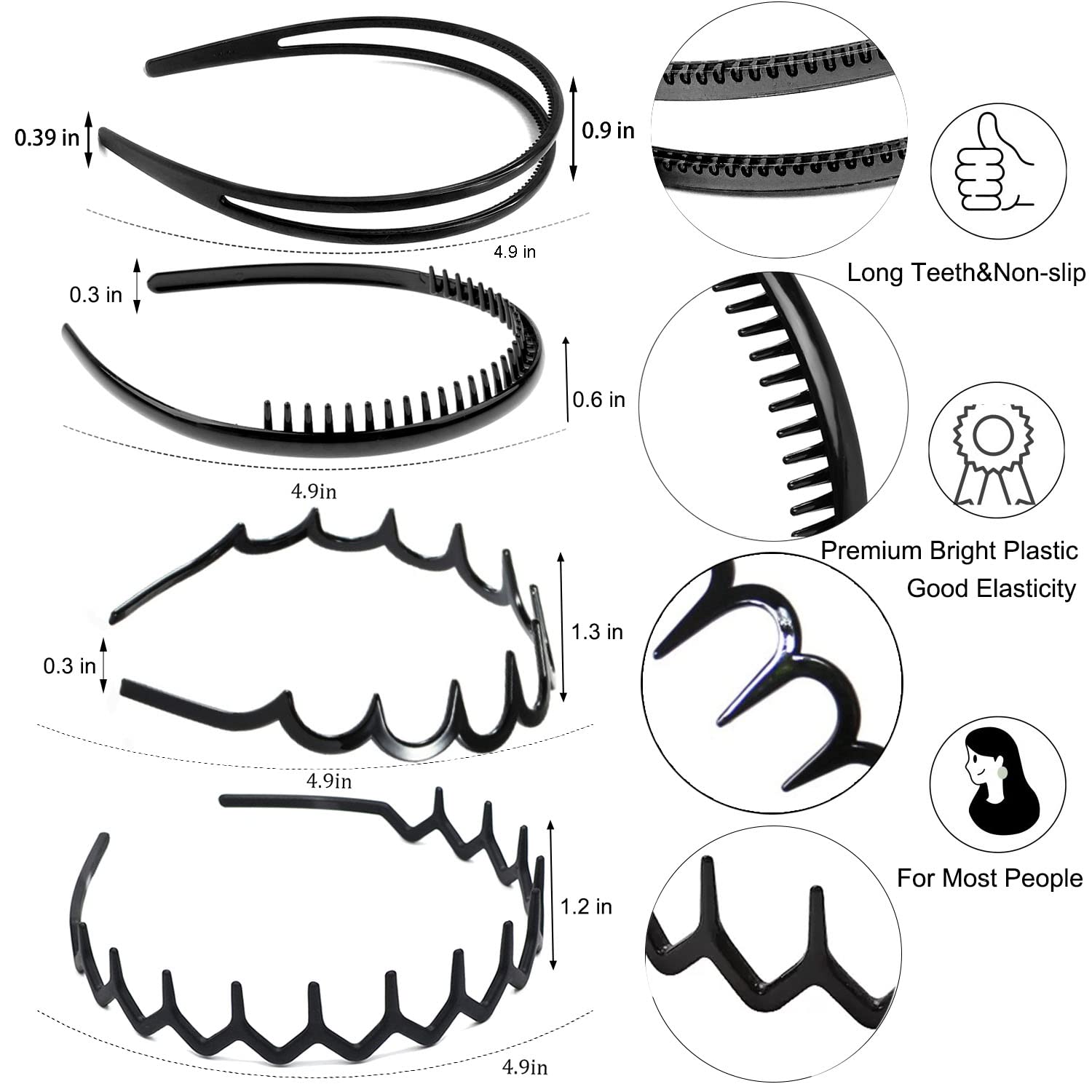 ULTIMUTE headbands with teeth comb non-slip grip keeps hair tidy.