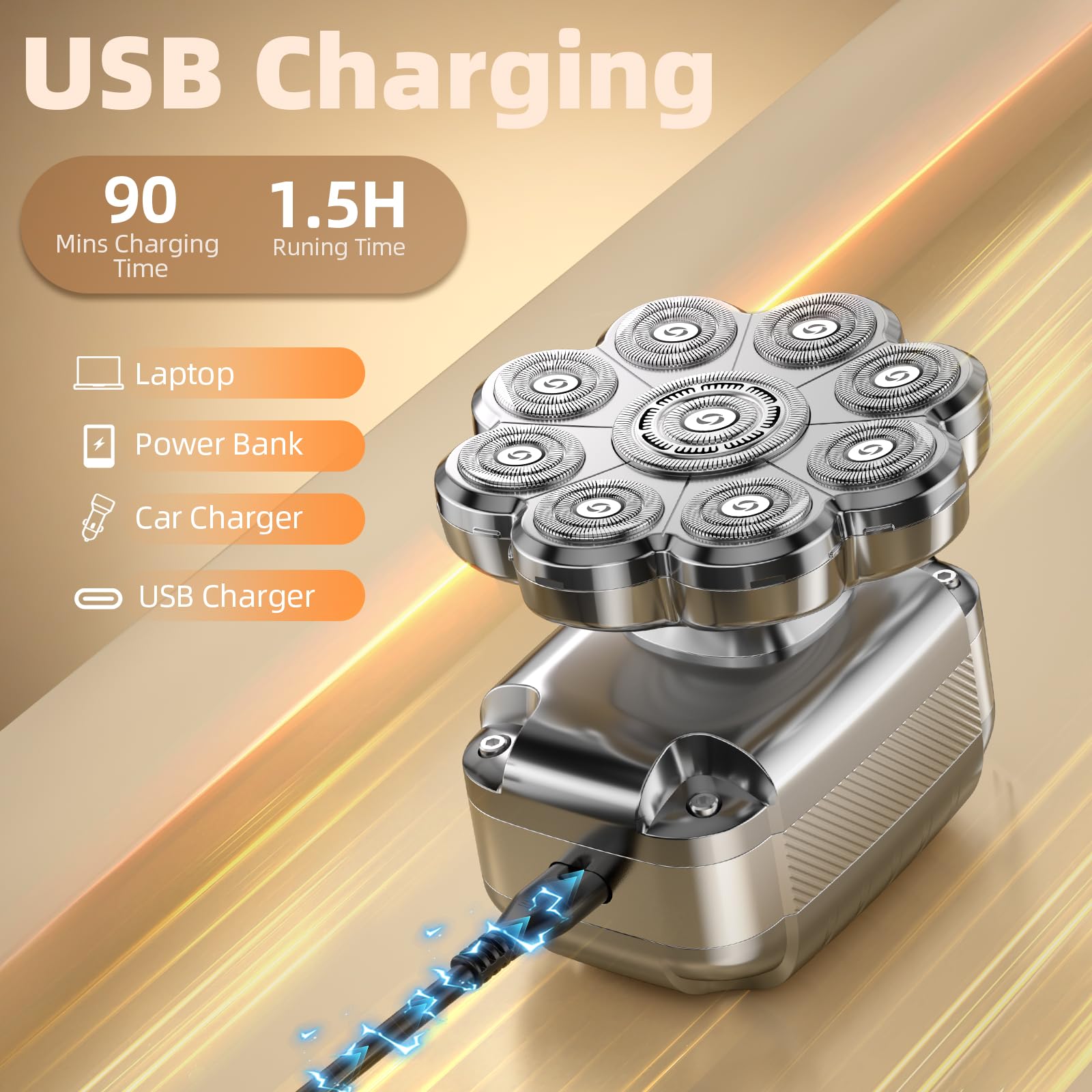 UltraCaput 9D shaver ergonomic curve adapts to scalp for smooth results