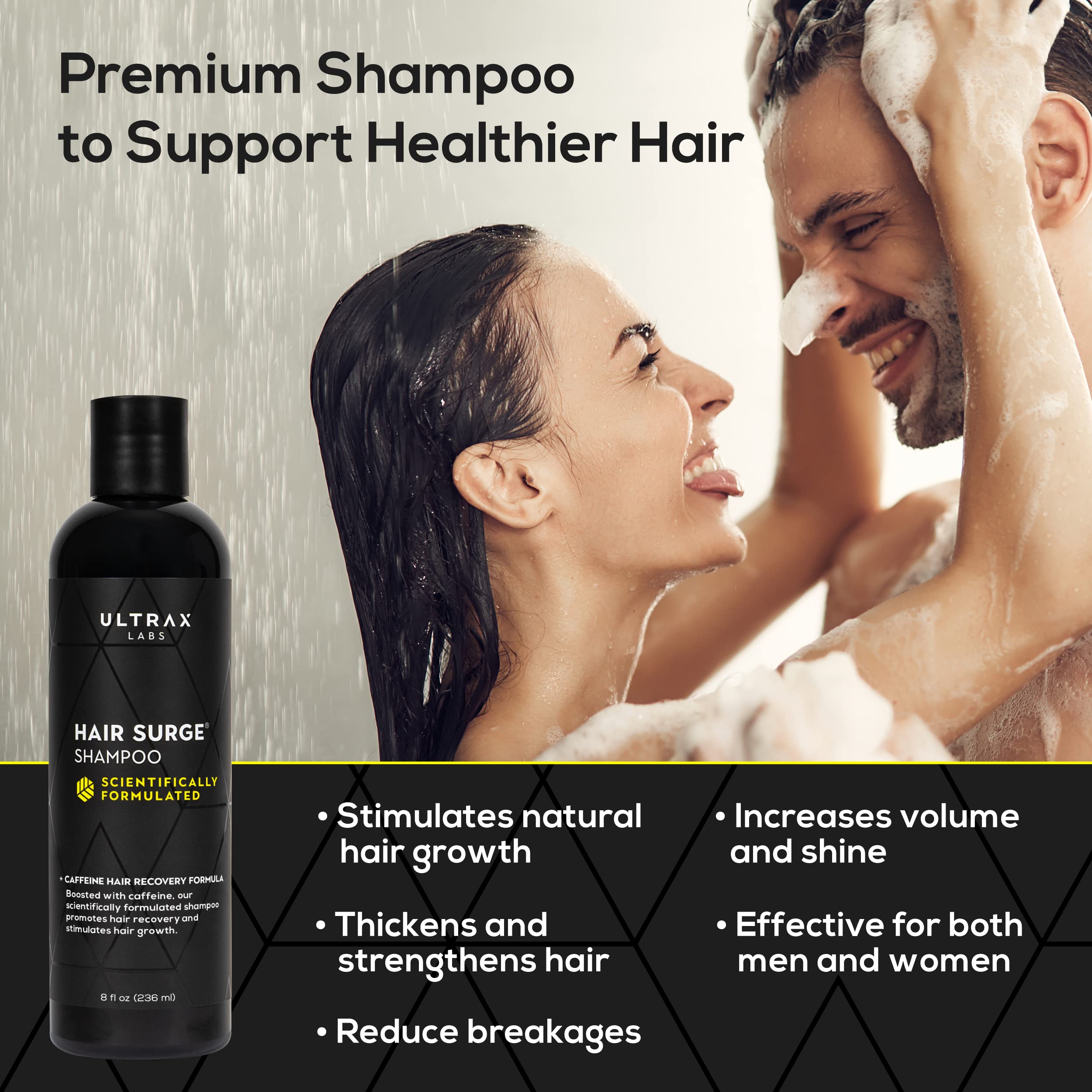 Close-up of hair texture after washing with Ultrax Labs shampoo for added volume