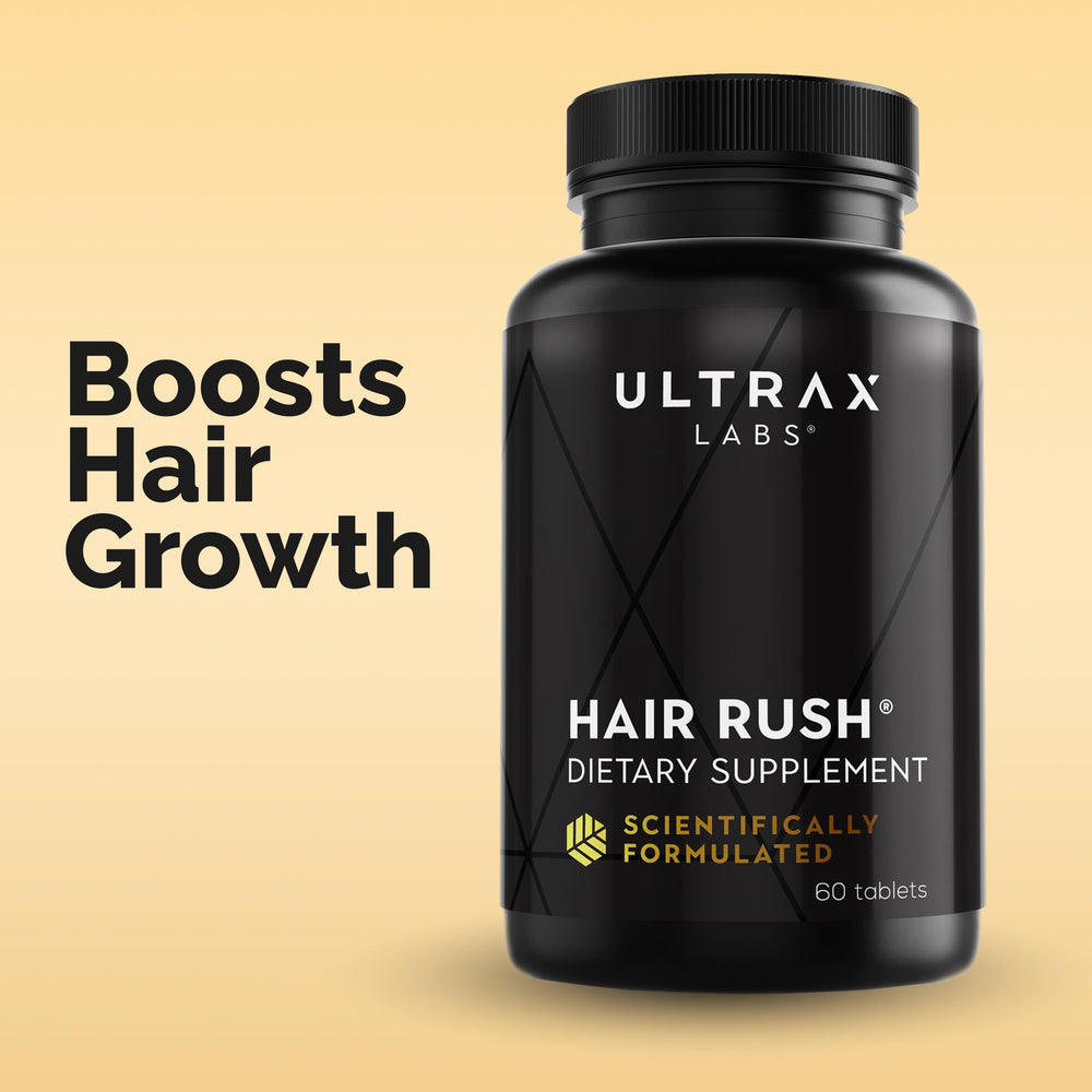 Ultrax Labs Hair Rush daily routine shot with glass of water