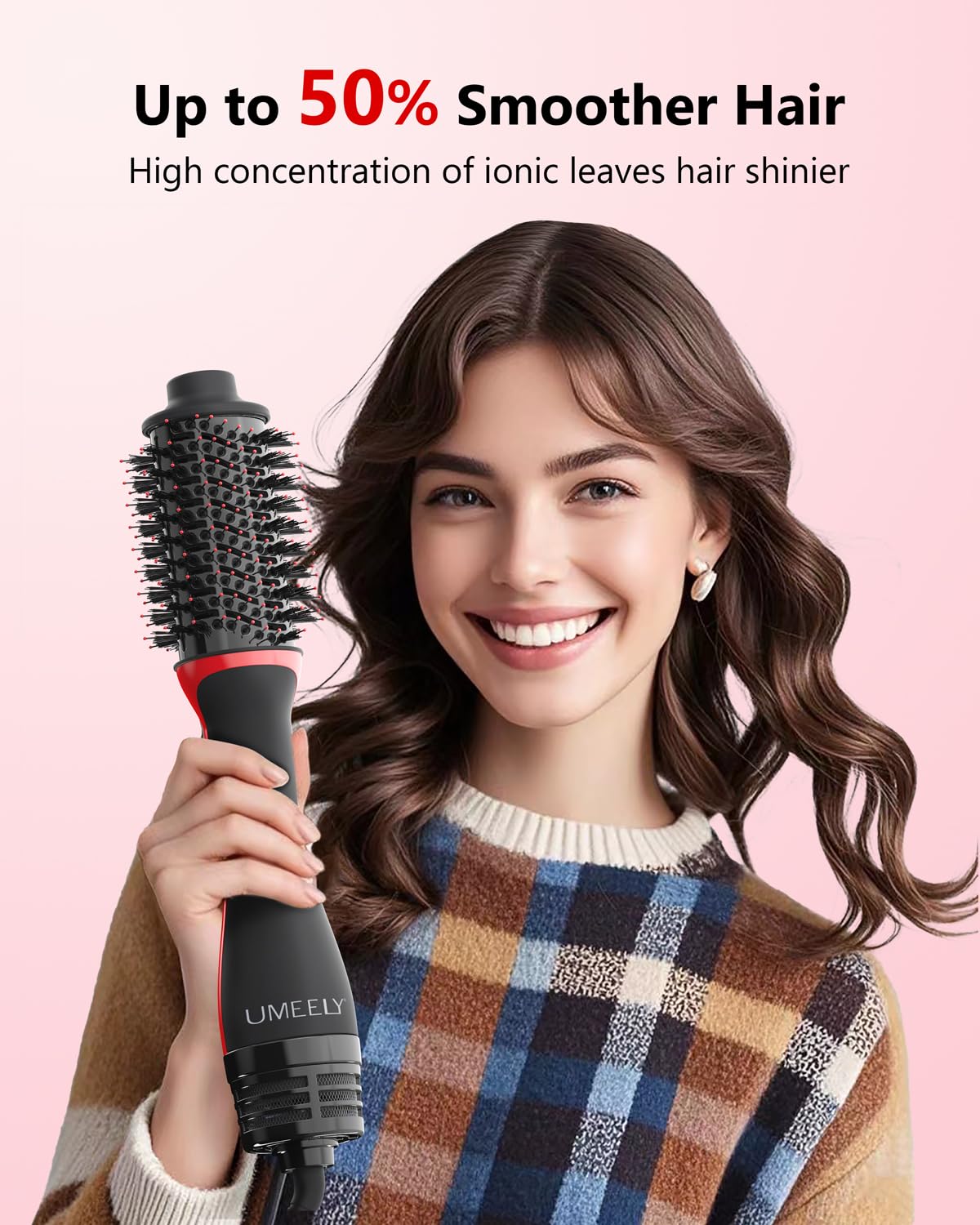 Umeely Plus 2.0 ionic technology reduces static while sealing moisture for shine.